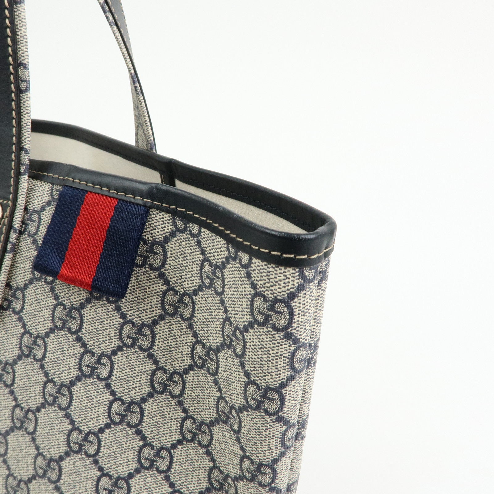 GUCCI Sherry GG Supreme PVC Leather Tote Bag Navy Black 211134