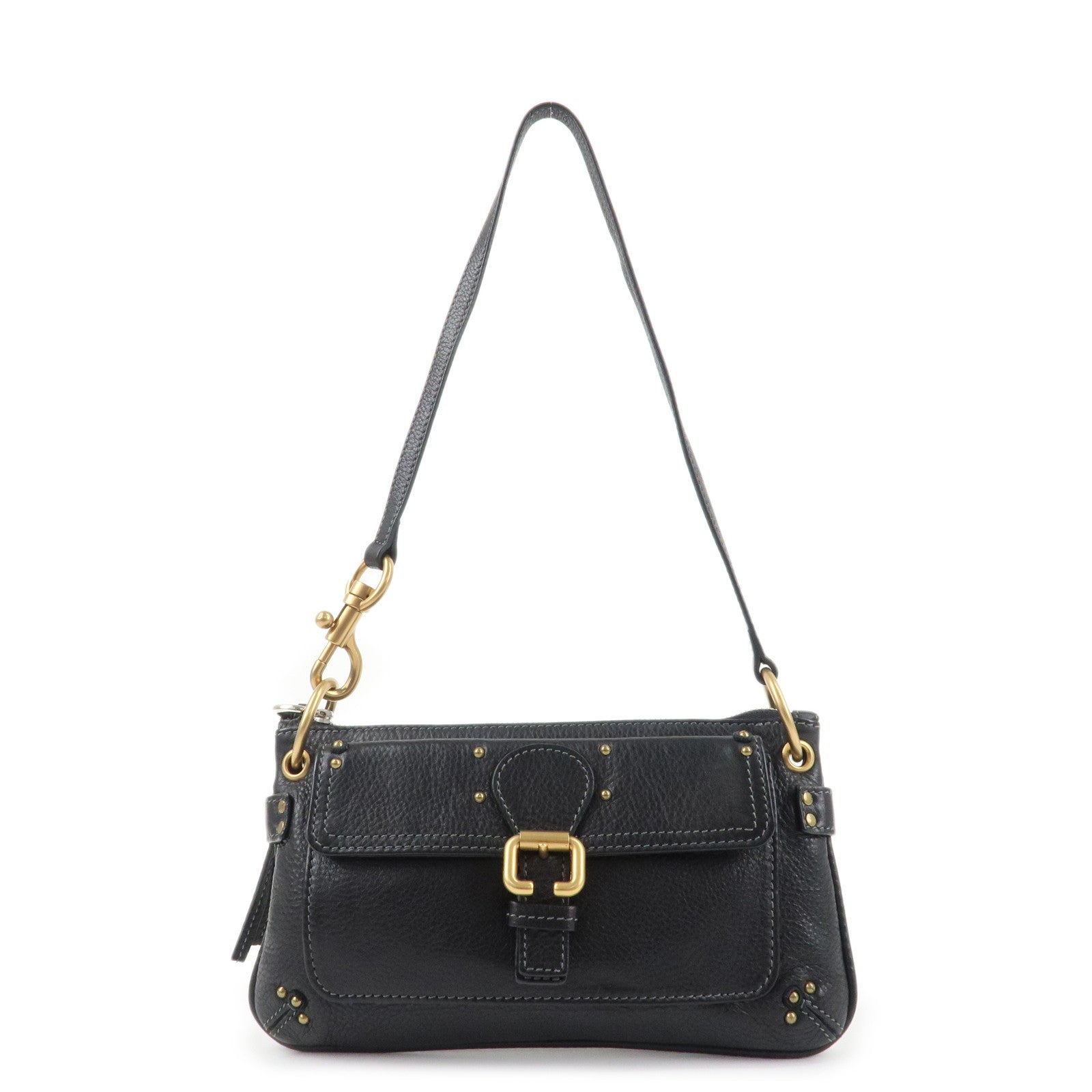 Chloe Paddington Leather Shoulder Bag Hand Bag Black Gold HDW Used