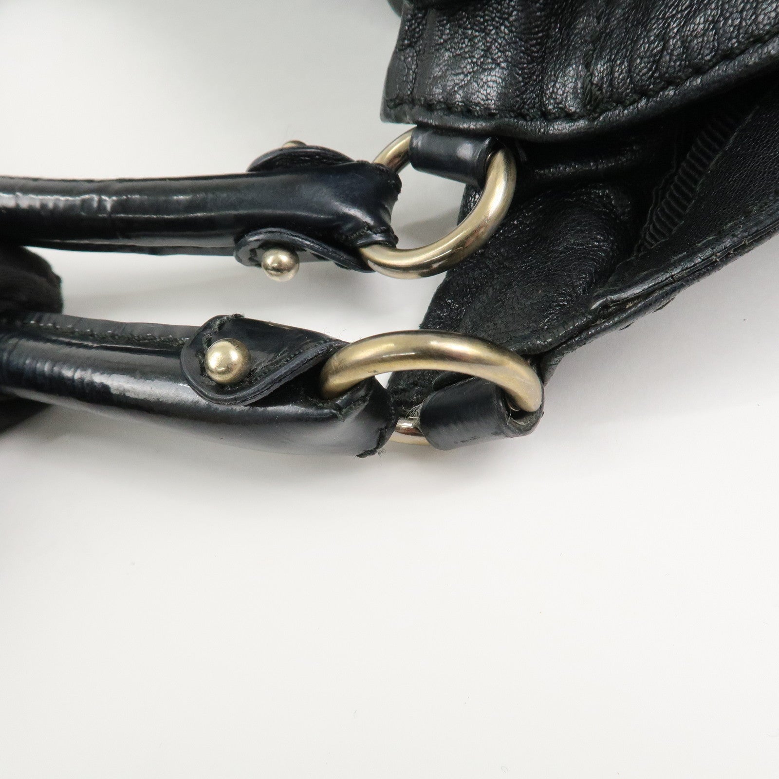 Ferragamo Leather Patent Leather Shoulder Bag Hand Bag Black