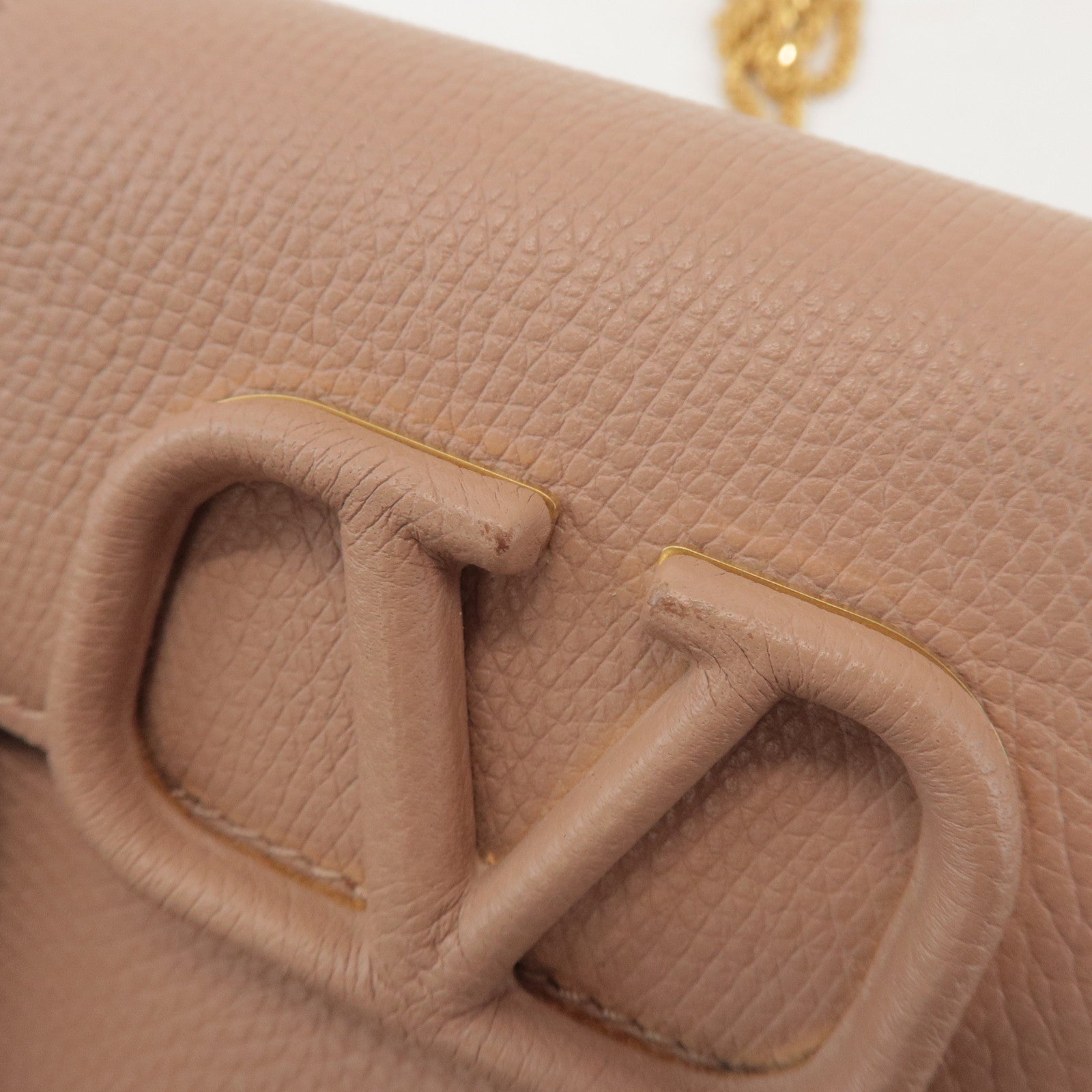 VALENTINO V Sling Leather Shoulder Bag Crossbody Bag Pink Beige