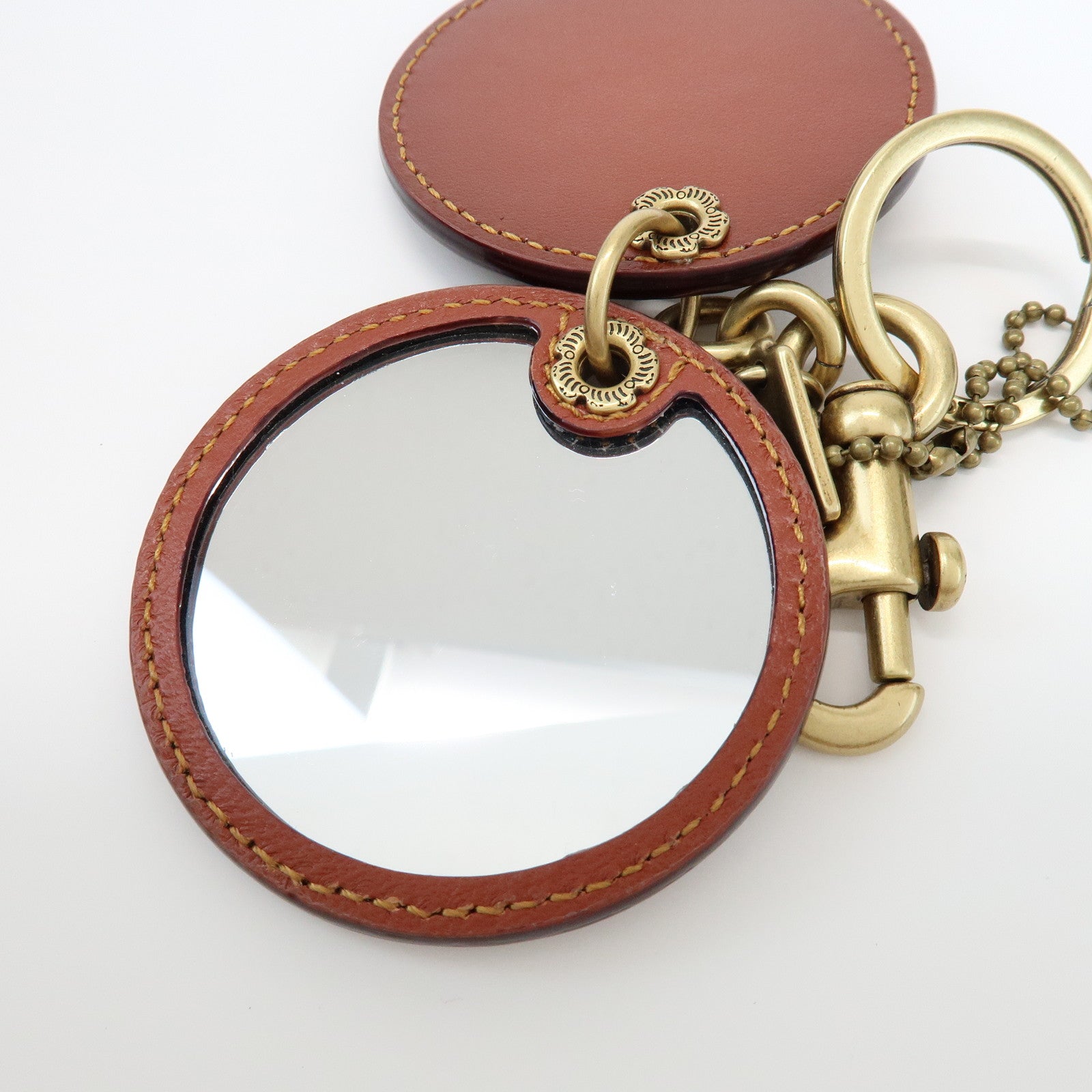 COACH Signature Metal Leather Set of 2 Key Chain Key Holder Brown