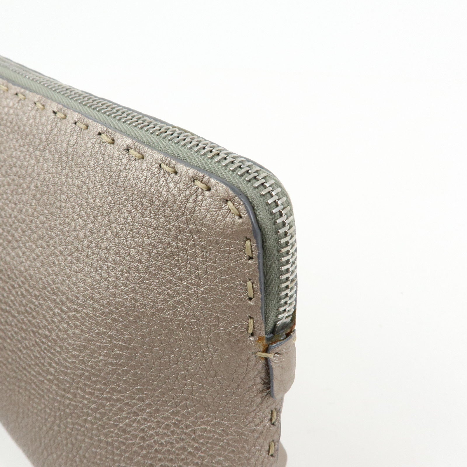 FENDI Selleria Leather Pouch Cosmetic Pouch Gray