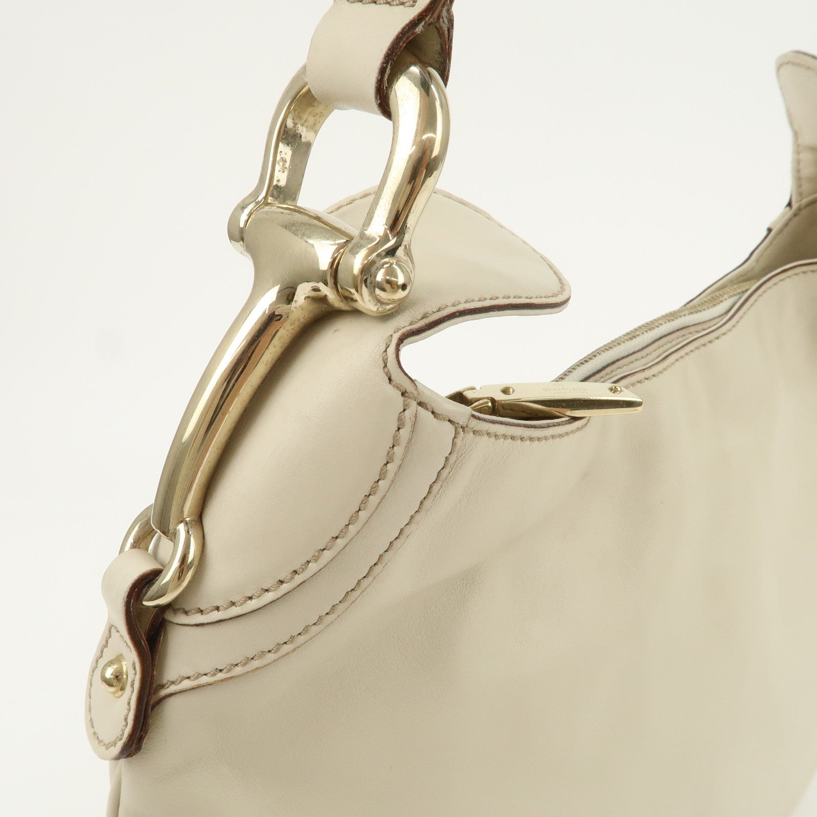 GUCCI Horsebit Leather Shoulder Bag Hand Bag Ivory 145826