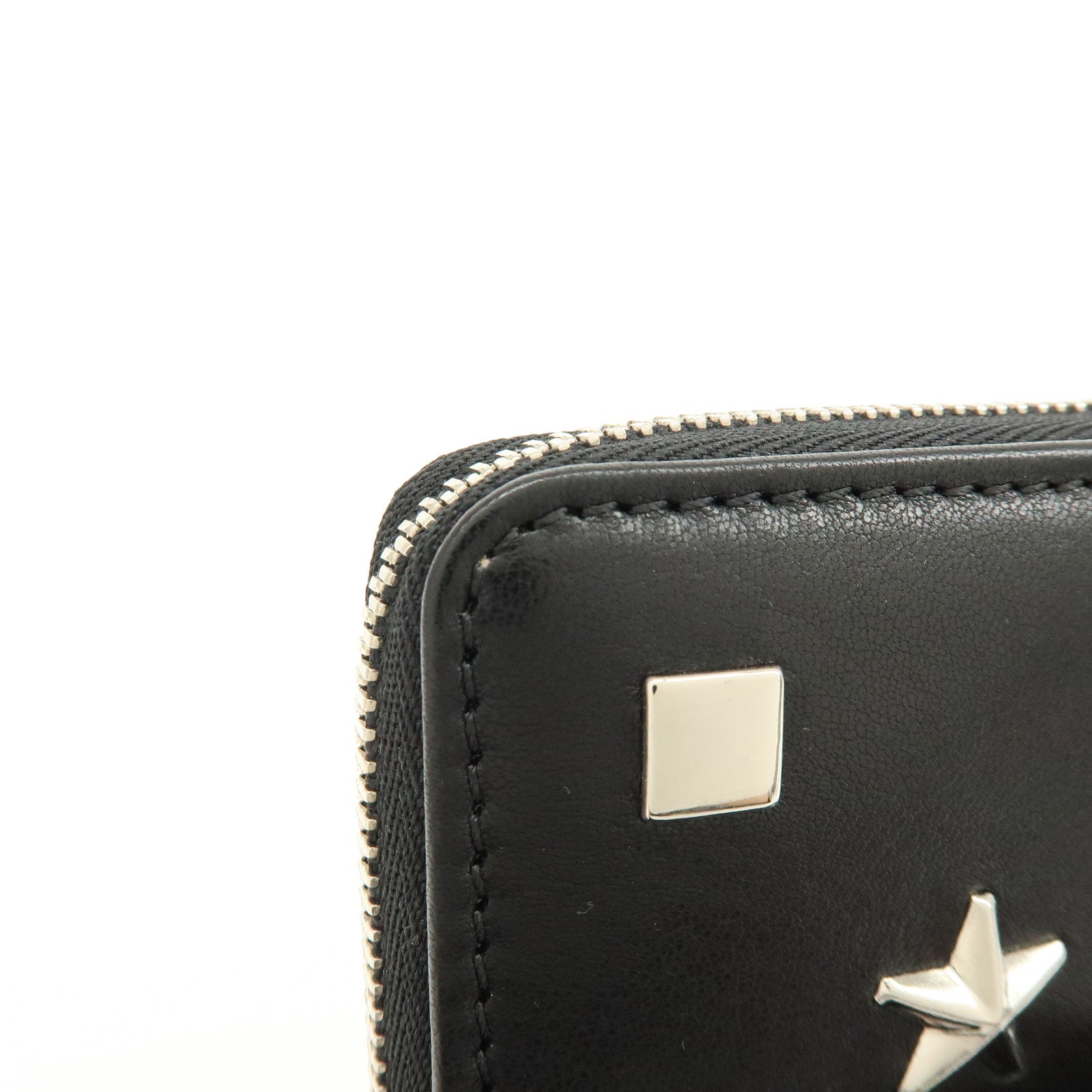 JIMMY CHOO Penny Star Studs Leather Coin Case Coin Wallet Black