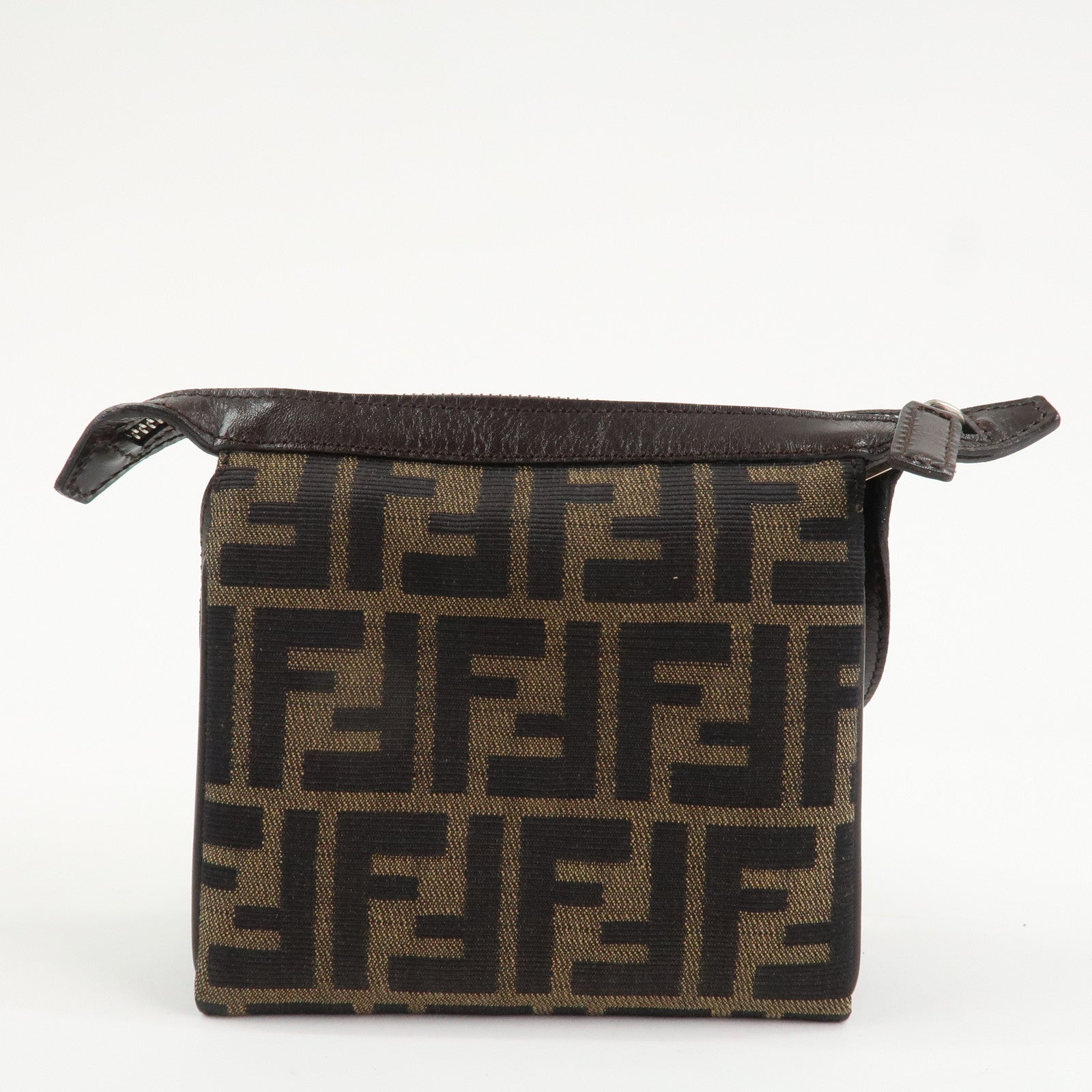 FENDI Zucca Canvas Leather Shoulder Bag Black Brown Silver HDW Used