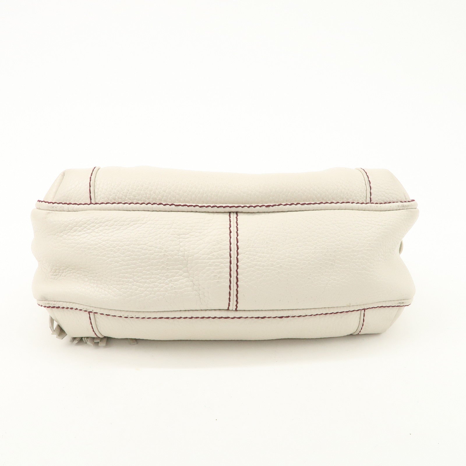 CHANEL Logo Calf Leather Fringe Tassel Shoulder Bag Hand Bag White A23055 Used