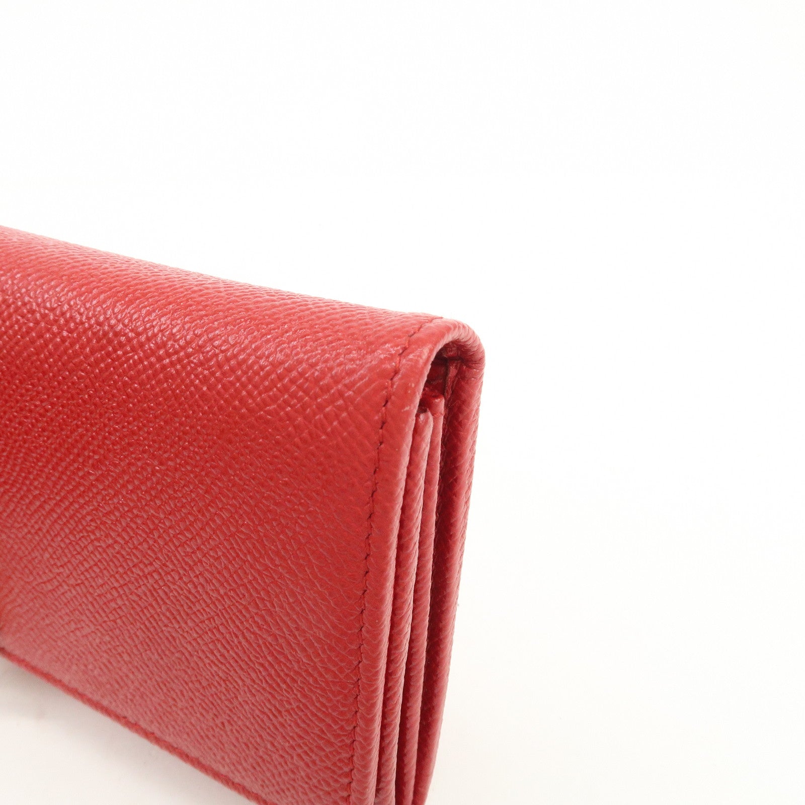 BVLGARI Logo Leather Bi-Fold Long Wallet Red