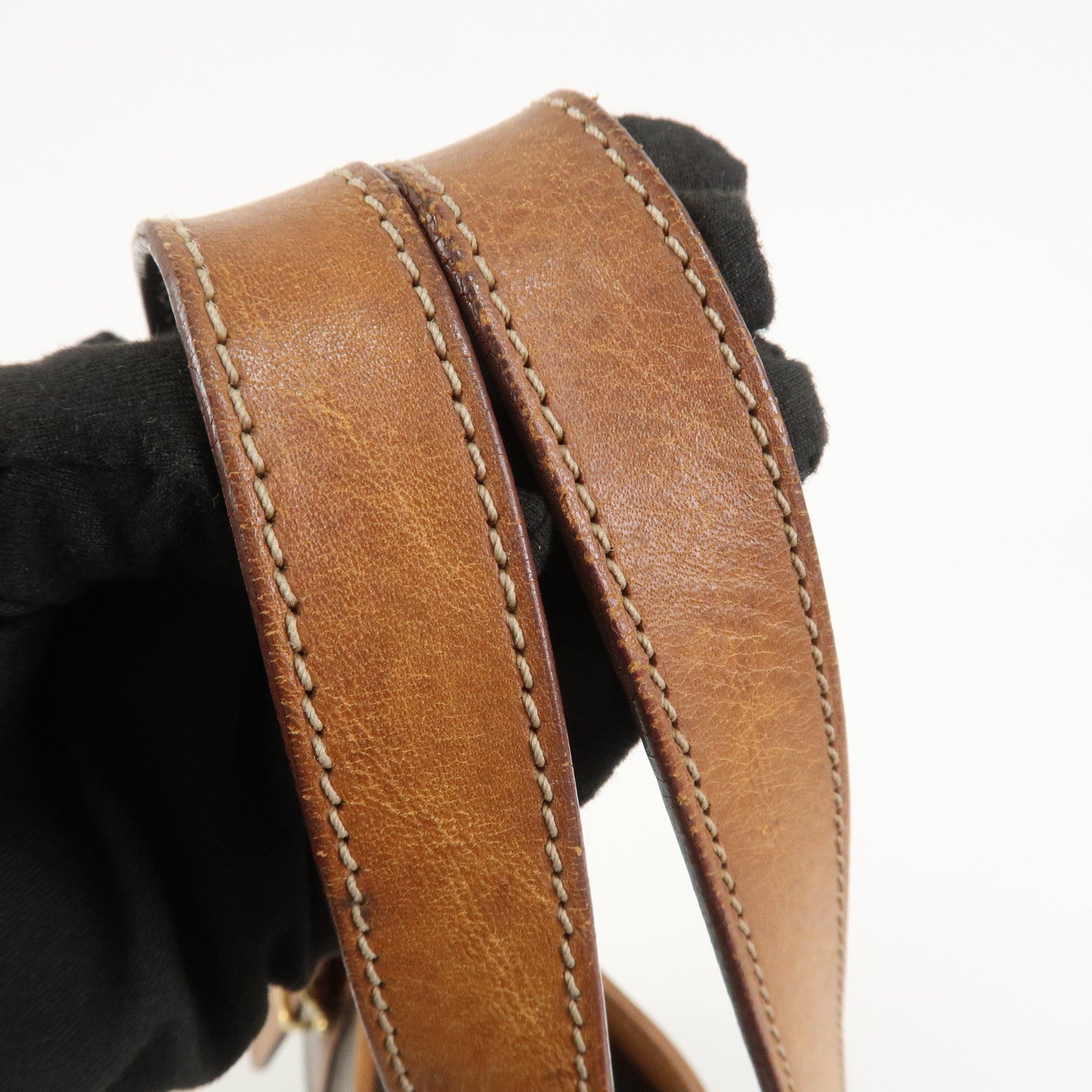 CELINE Macadam PVC Canvas Leather Tote Bag Hand Bag Brown