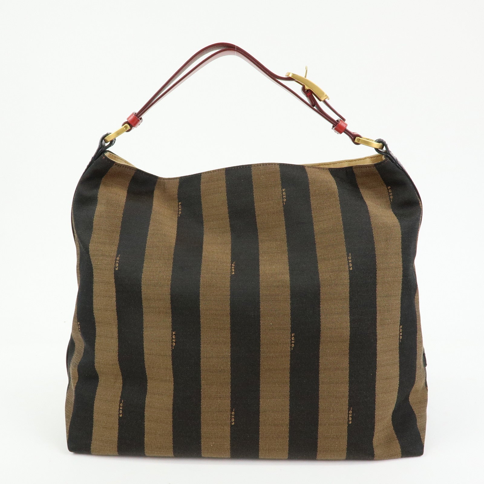 FENDI Pequin Canvas Leather Shoulder Bag Brown Red 8BR653