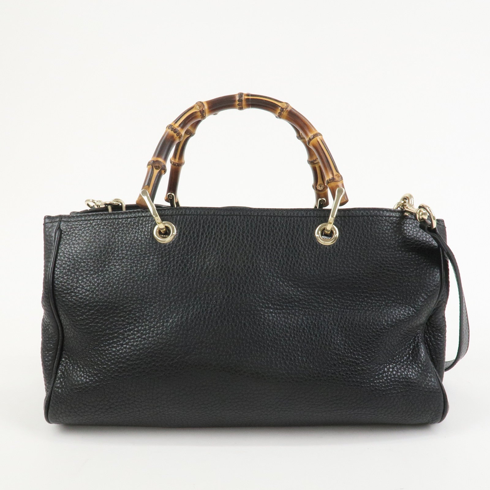 GUCCI Bamboo Shopper Medium Leather 2Way Shoulder Bag Black 323660