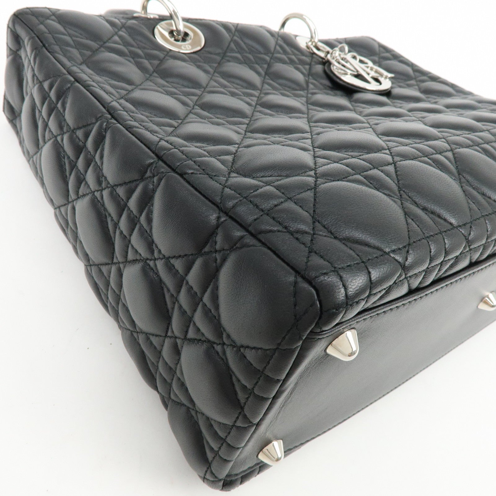 Christian Dior Cannage Large Lamb Skin 2Way Bag Hand Bag Black