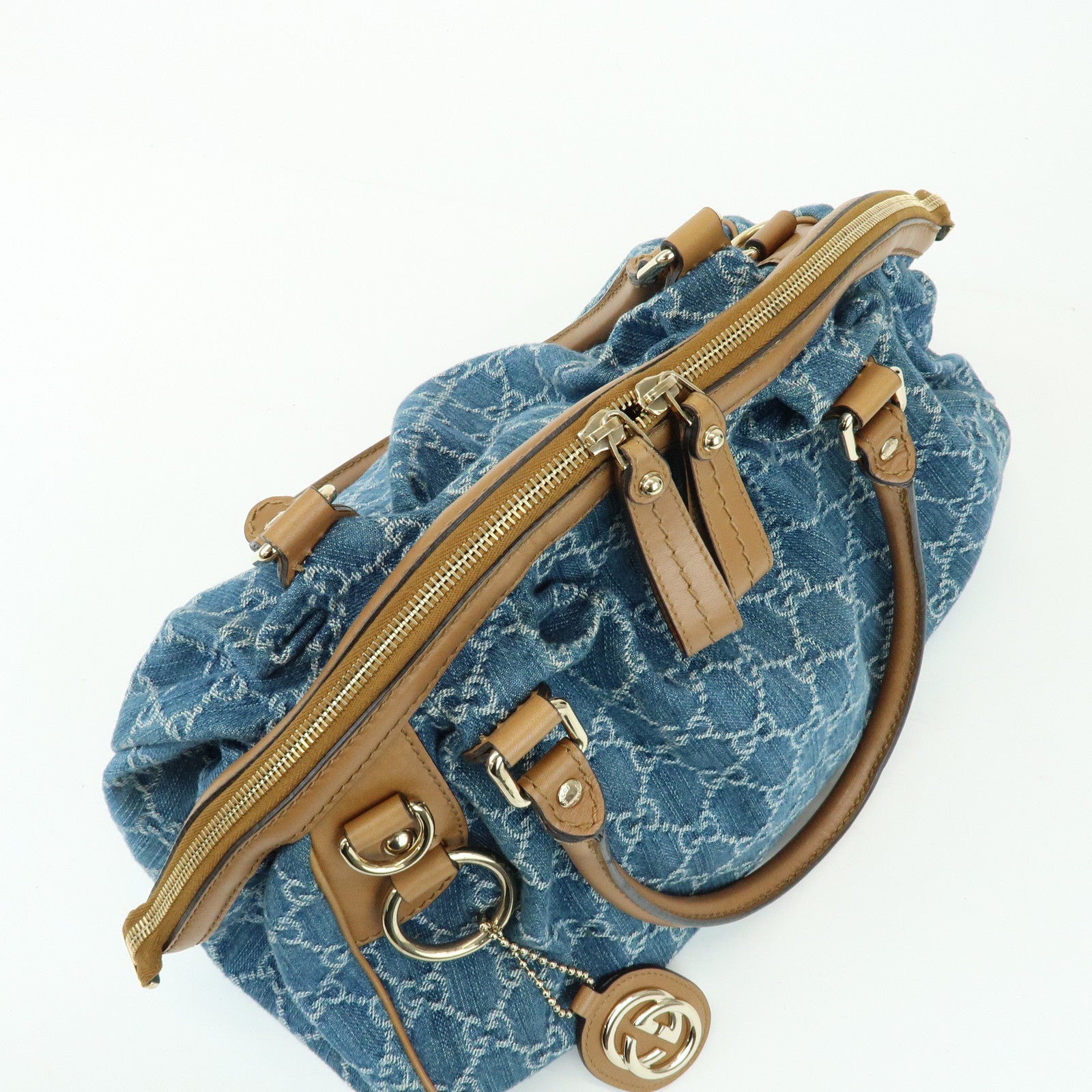 GUCCI Sukey Interlocking G Denim 2Way Hand Shoulder Bag Blue 223974
