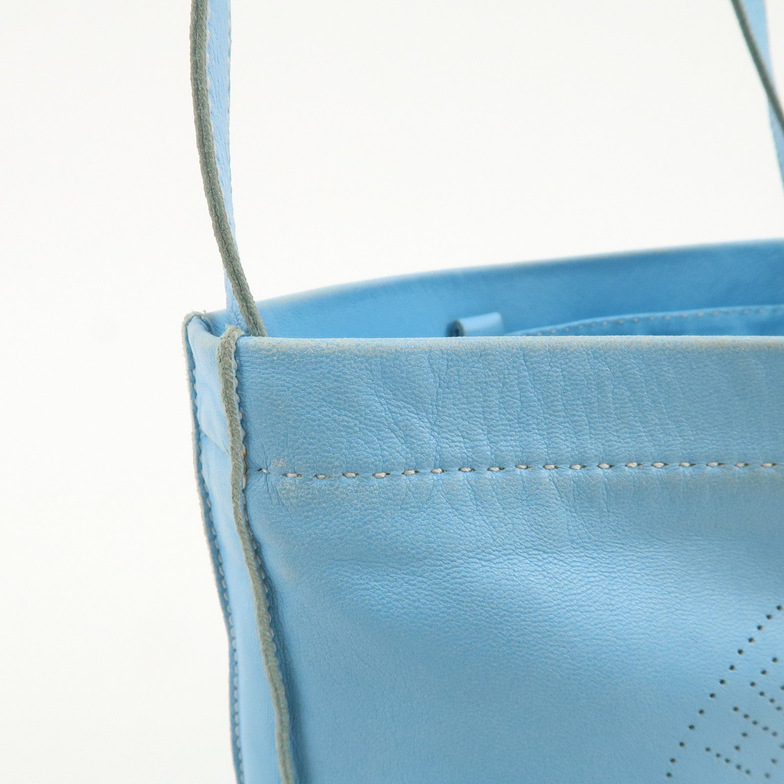 HERMES Lamb Skin Clou de Selle Shoulder Bag Crossbody Bag Blue