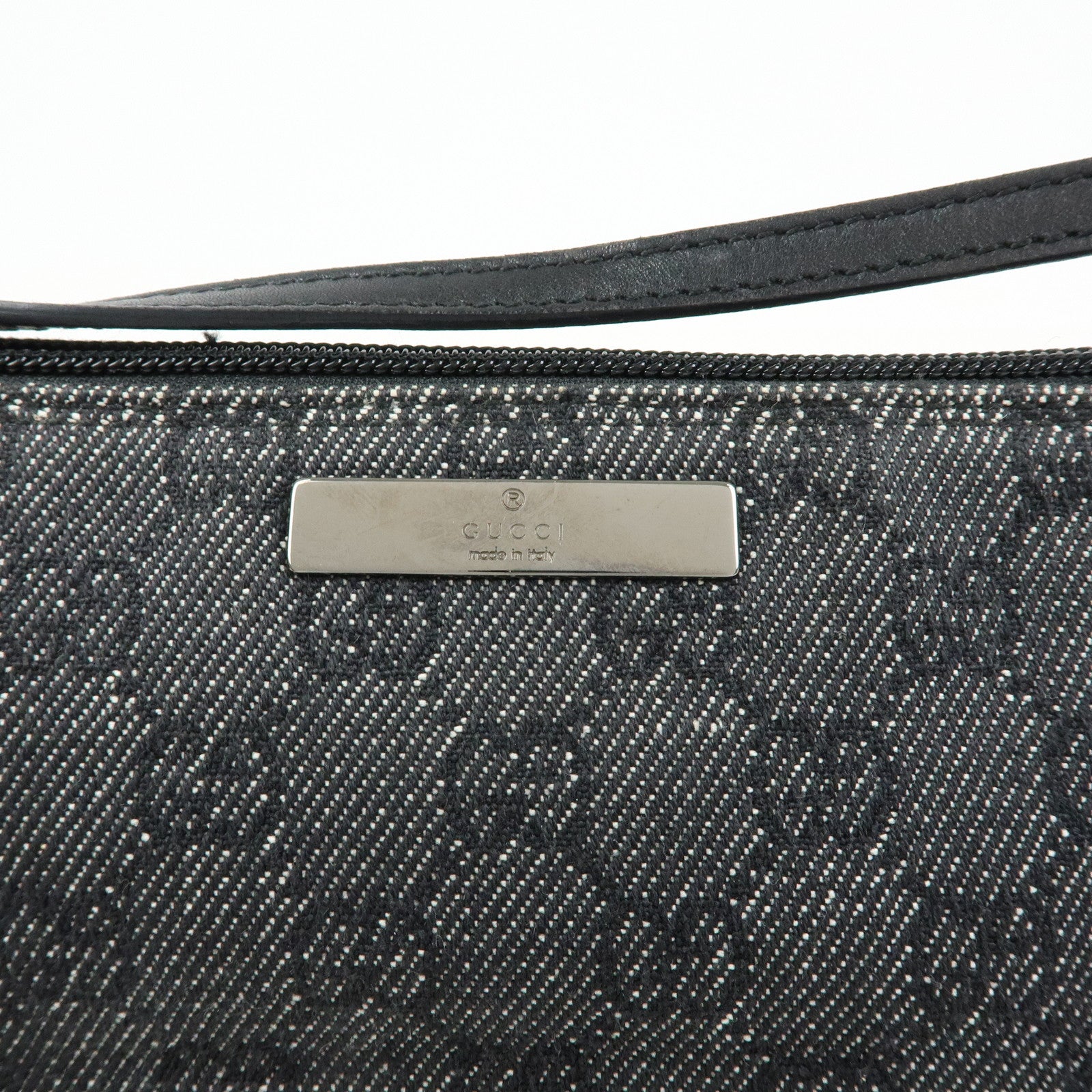 GUCCI Boat Bag GG Denim Leather Hand Bag Navy Black 07198