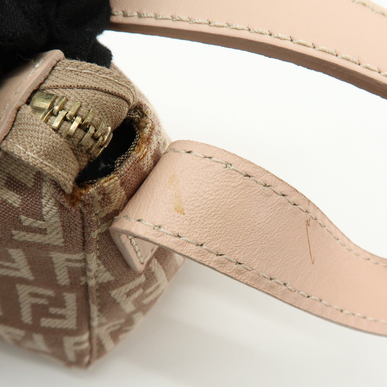FENDI Zucchino Canvas Leather Hand Bag Pink Beige 8BR443