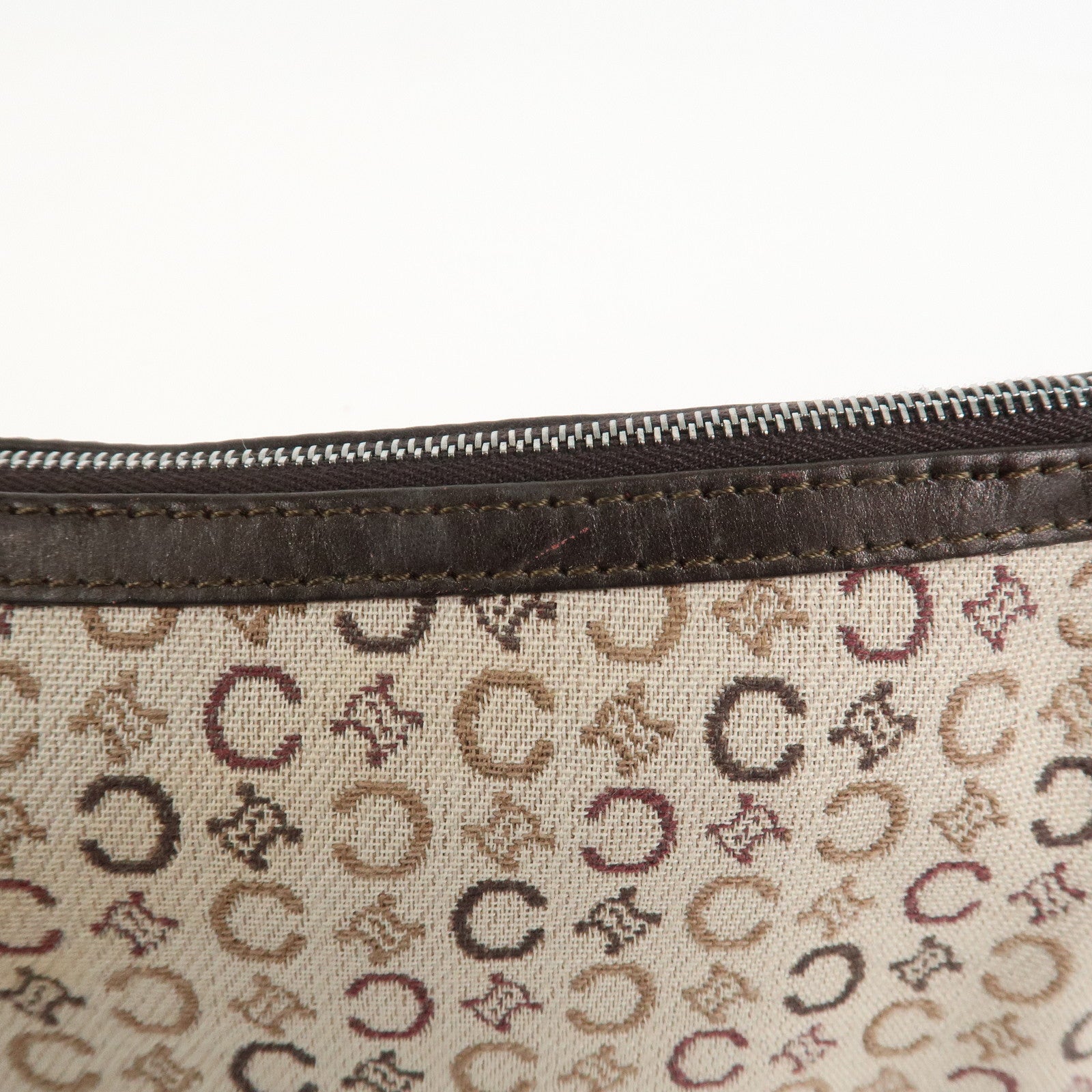 CELINE C Macadam Jacquard Leather Hand Shoulder Bag Beige Brown