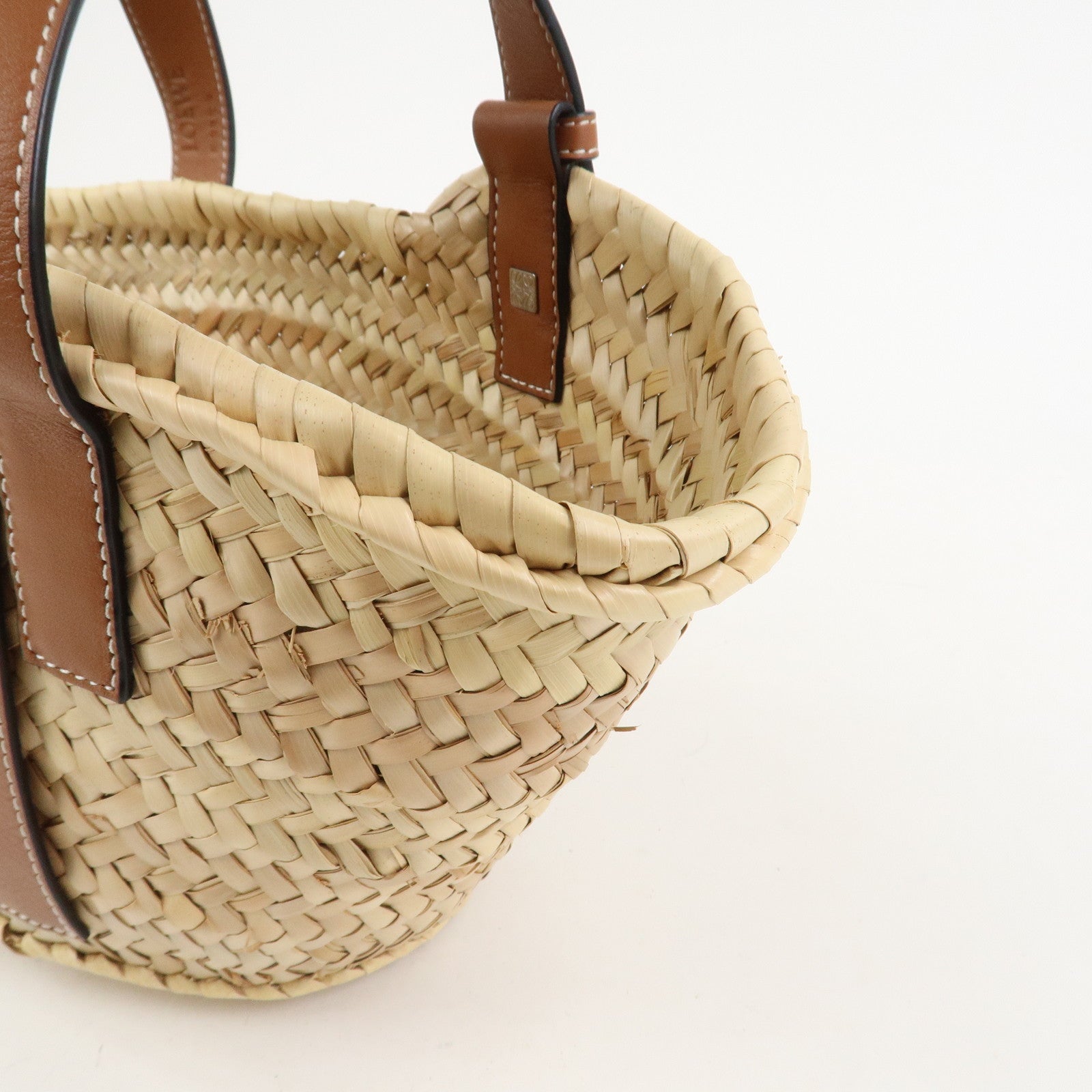 LOEWE Anagram Raffia Calf Leather Hand Bag Tote Bag Natural Tan