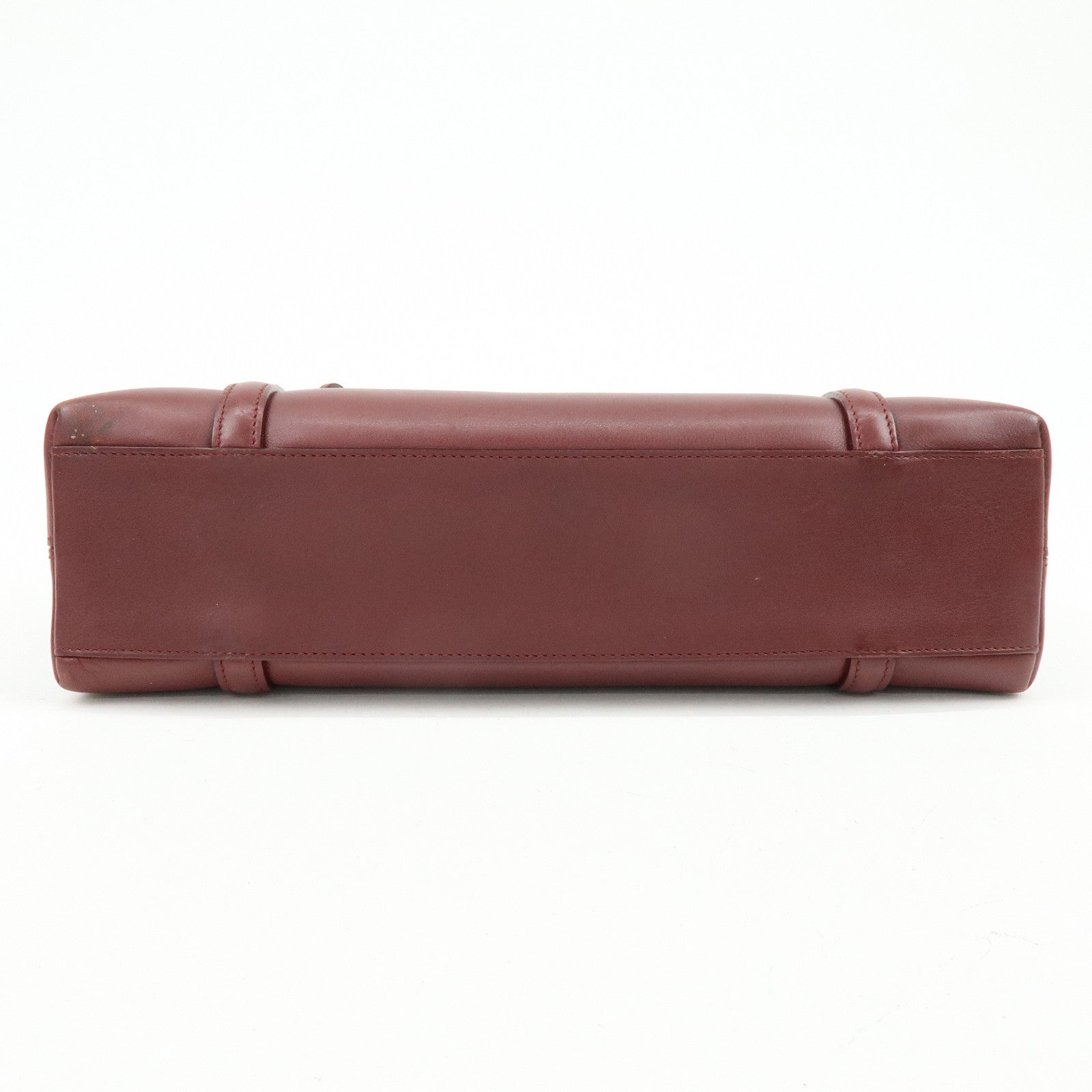 Cartier Cabochon Leather Hand Bag Tote Bag Wine Red