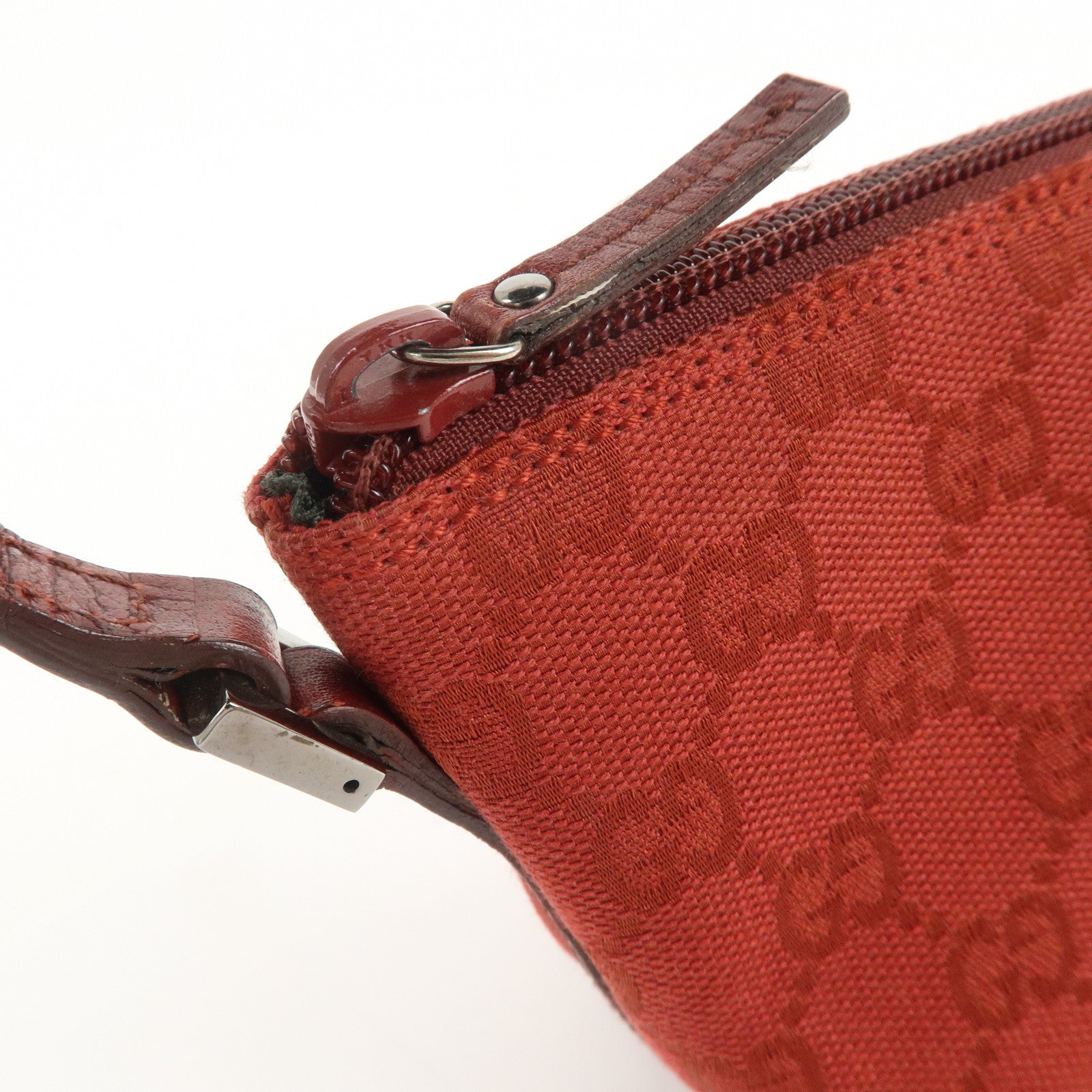 GUCCI Boat Bag GG Canvas Leather Accessory Poach Hand Bag Red 07198