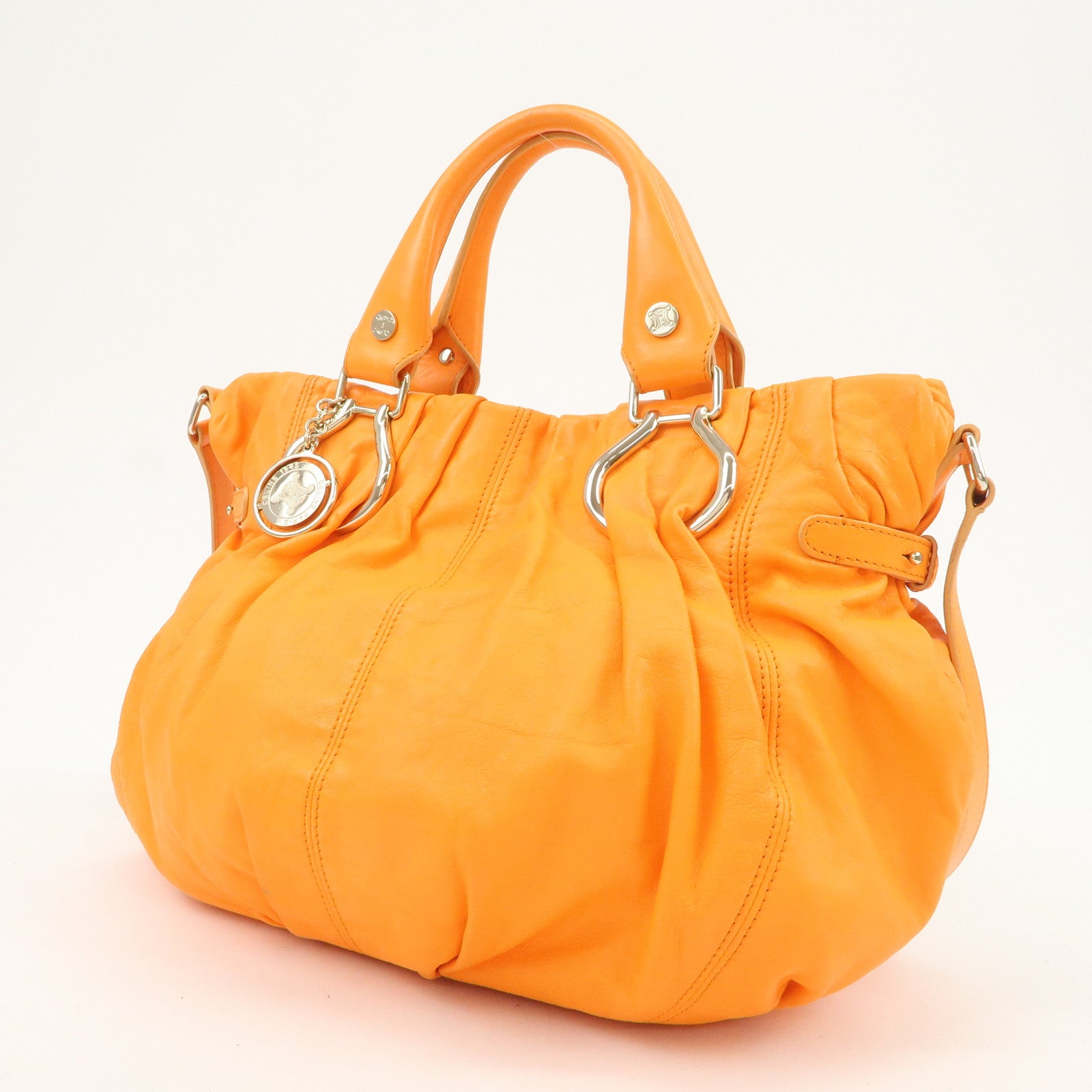 CELINE Macadam Leather 2Way Bag Hand Bag Shoulder Bag Orange