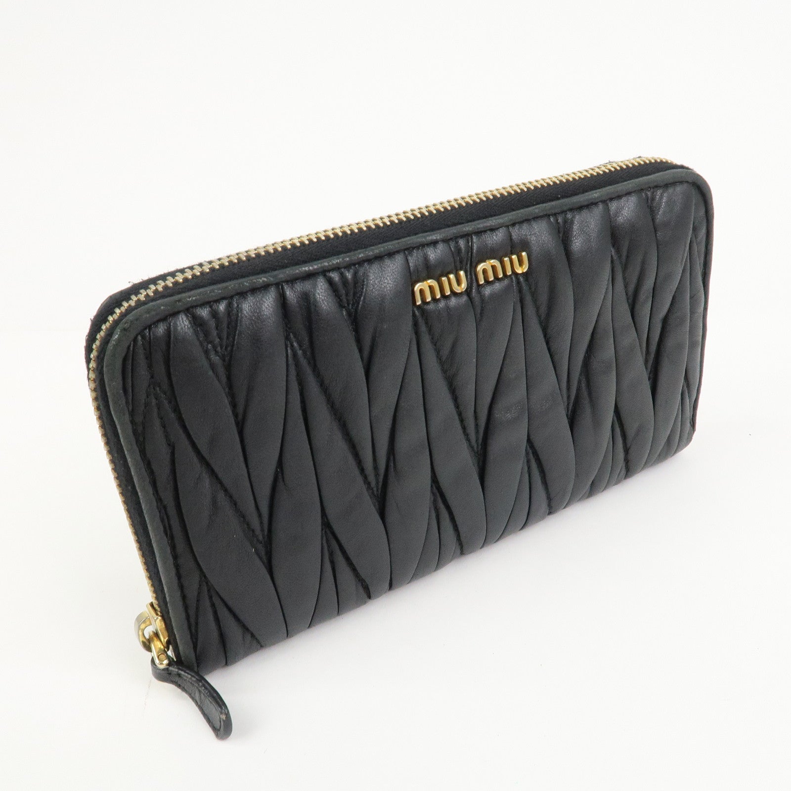 MIU MIU Matelasse Nappa Leather Zippy Long Wallet Black