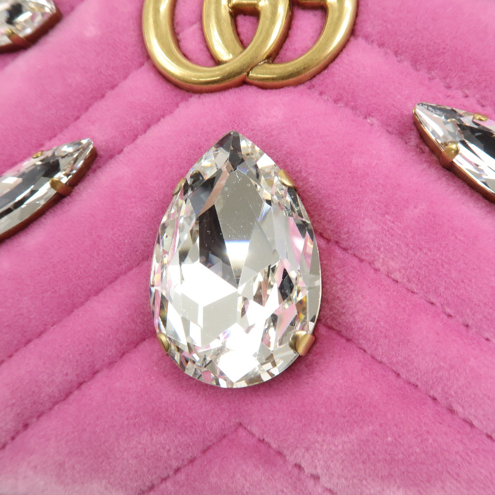 GUCCI GG Marmont Velvet Rhinestone Shoulder Bag Pink 448065