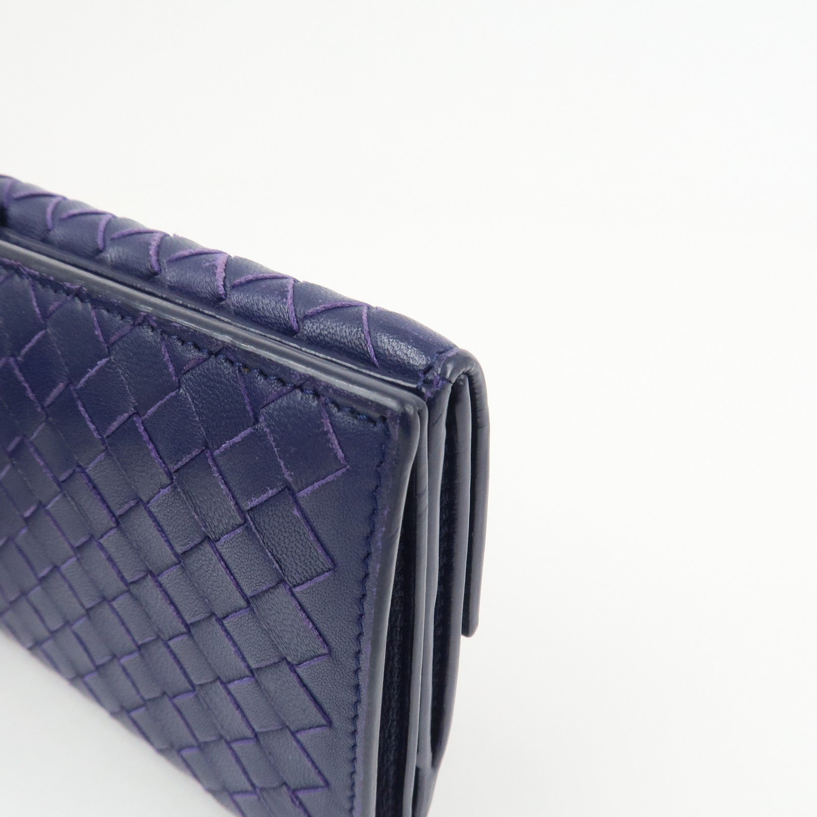 BOTTEGA VENETA Intrecciato Leather Long Flap Wallet Blue