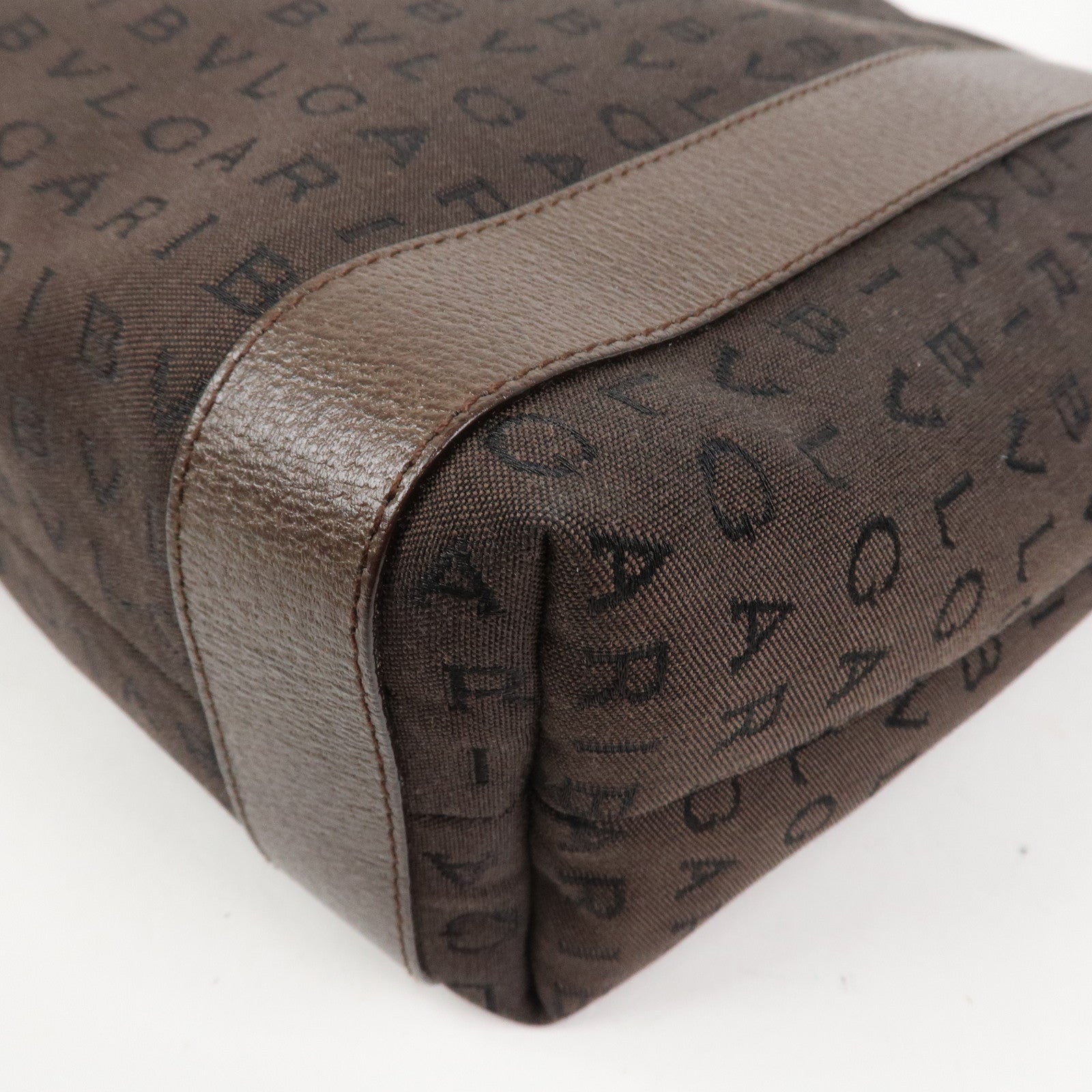 BVLGARI Logo Mania Canvas Leather Shoulder Bag Tote Bag Brown