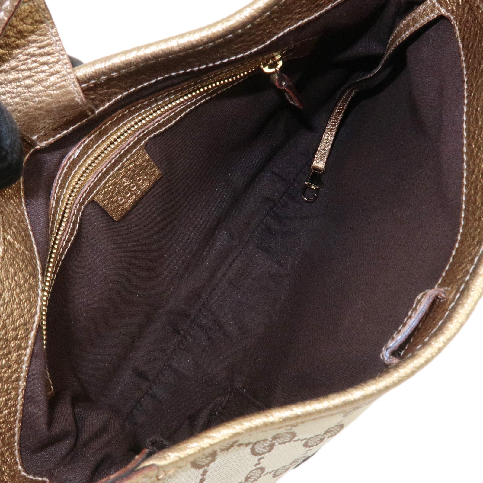GUCCI GG Monogram Canvas Leather Shoulder Bag Beige Gold 145778