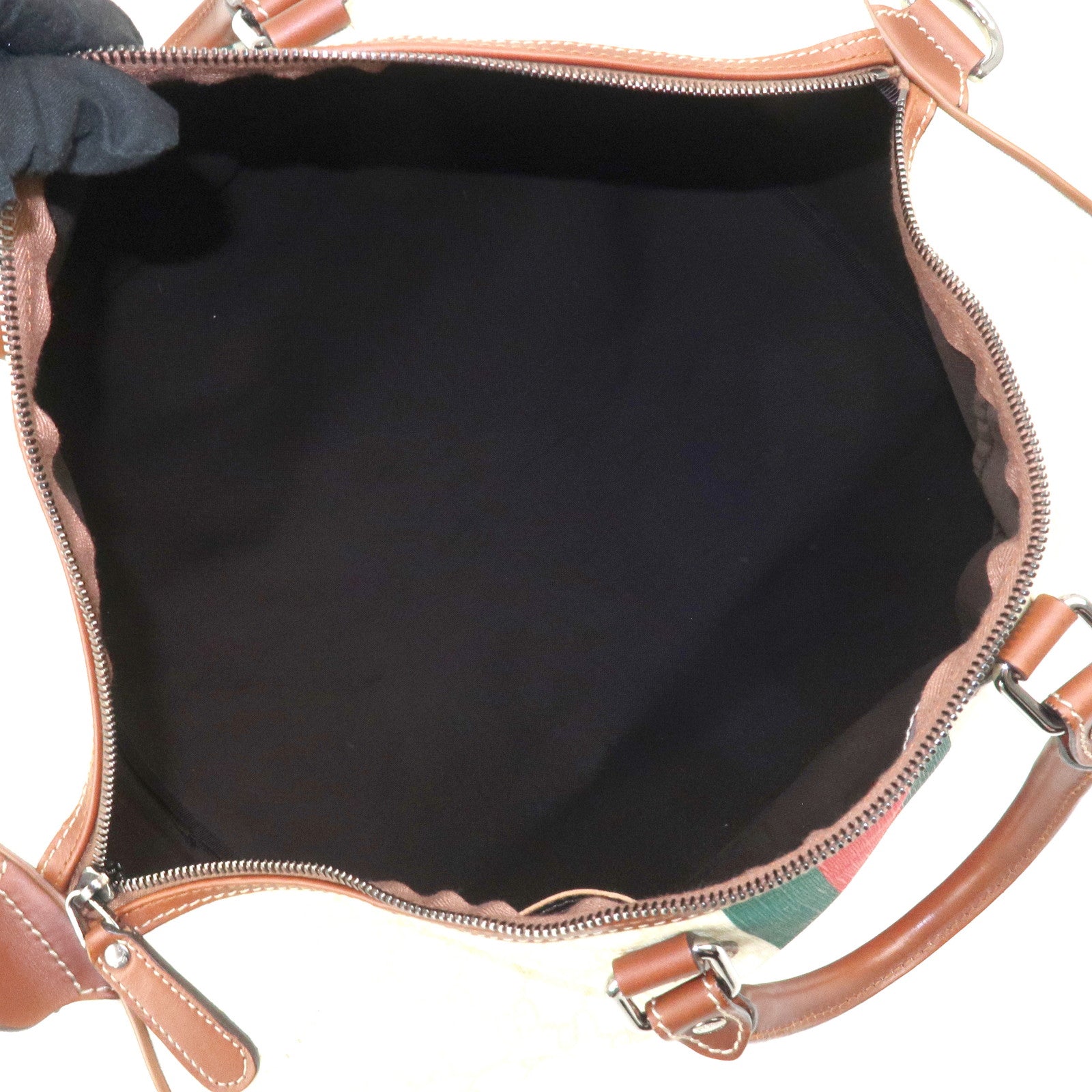 GUCCI Sherry GG Supreme Leather Boston Bag Ivory 189688