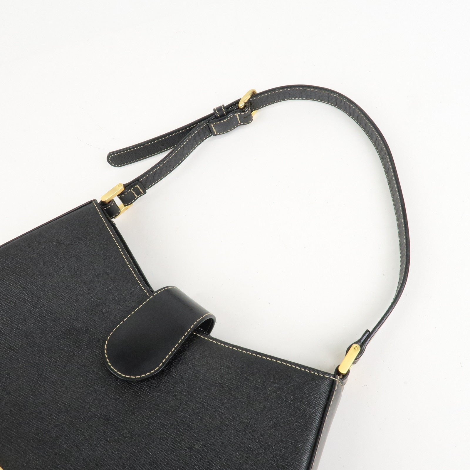 BURBERRY Leather Shoulder Bag Hand Bag Black Gold HDW