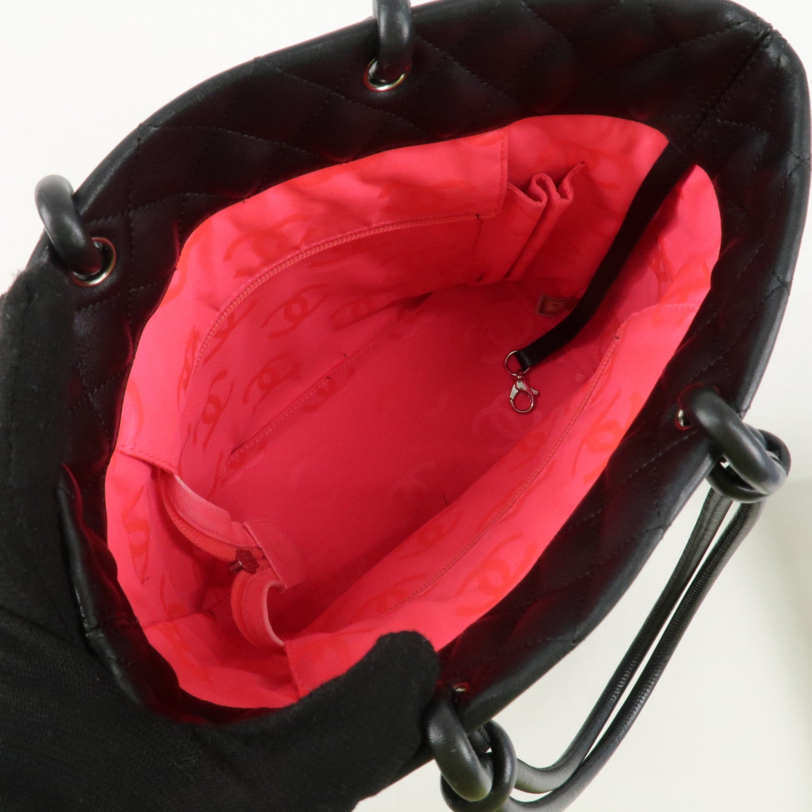 CHANEL Cambon Line COCO Mark Lamb Skin Small Tote Bag Black A25166 Used