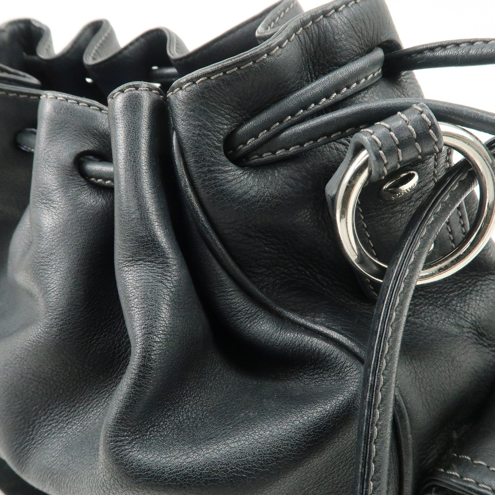 LOEWE Anagram Leather Suede Shoulder Bag Black Silver Used