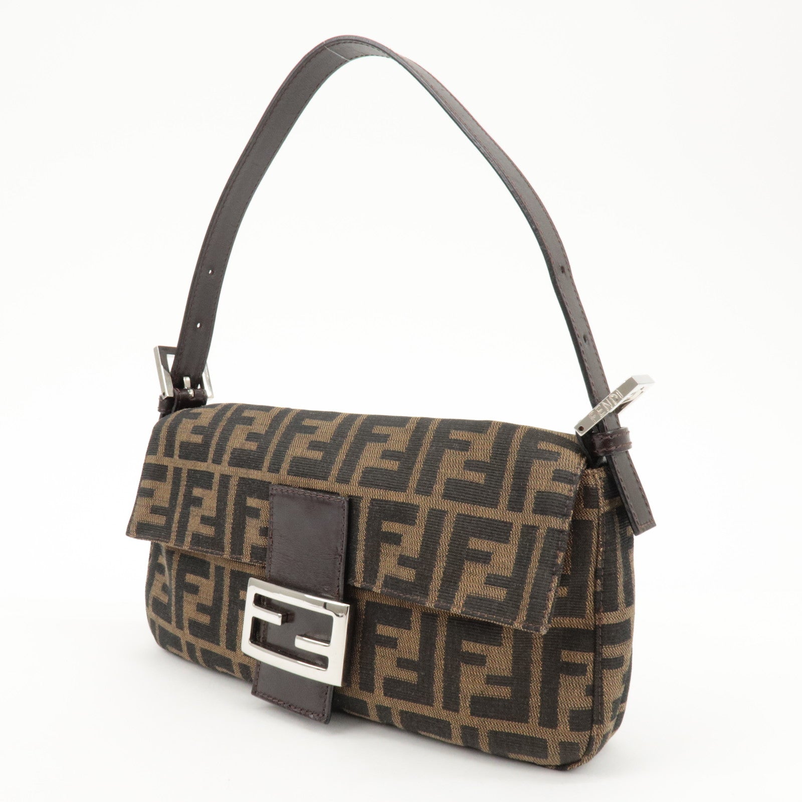 FENDI Mamma Baguette Zucca Canvas Leather Shoulder Bag 26424 Used