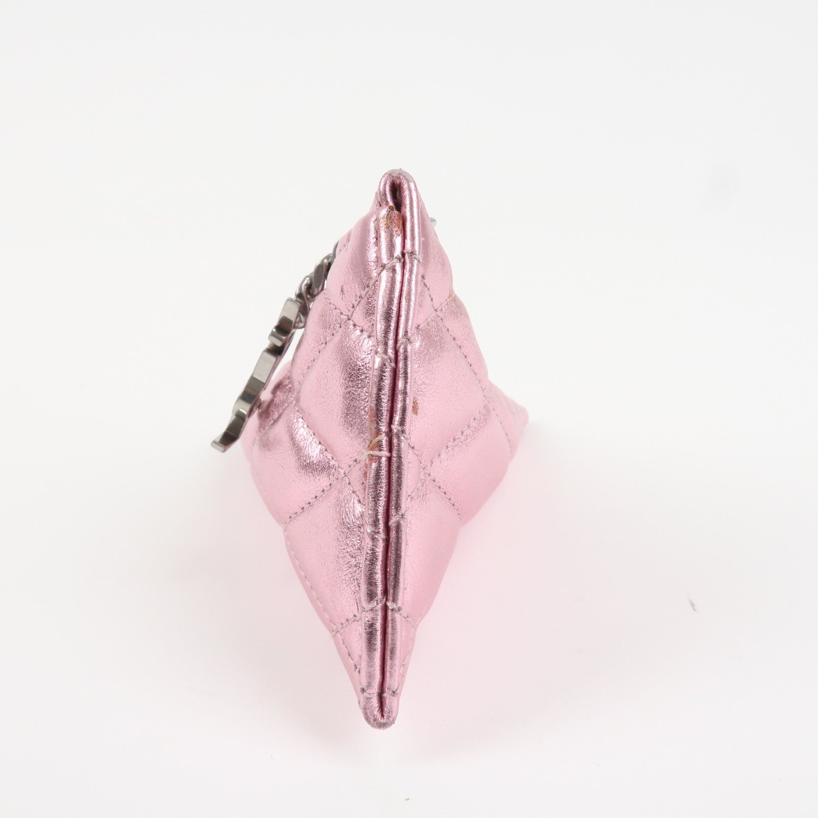 SAINT LAURENT PARIS Leather Coin Case Key Case Metallic Pink Used