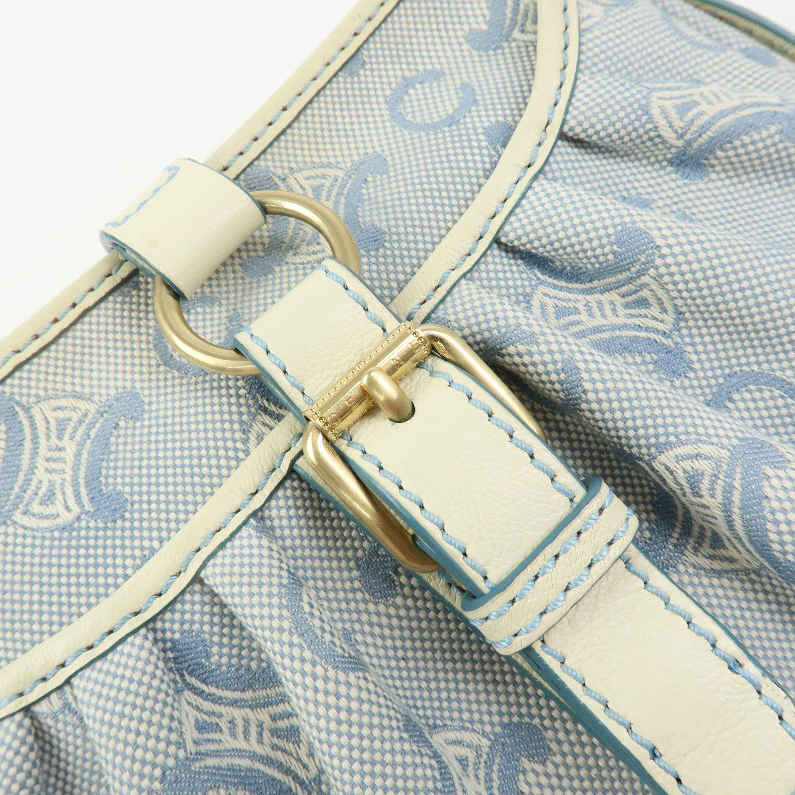 CELINE Macadam Canvas Leather Shoulder Bag Crossbody Bag Light Blue