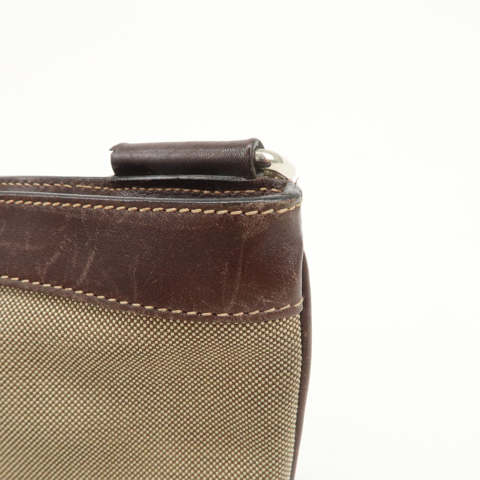 PRADA Logo Jacquard Leather Shoulder Bag Beige Brown BT0537
