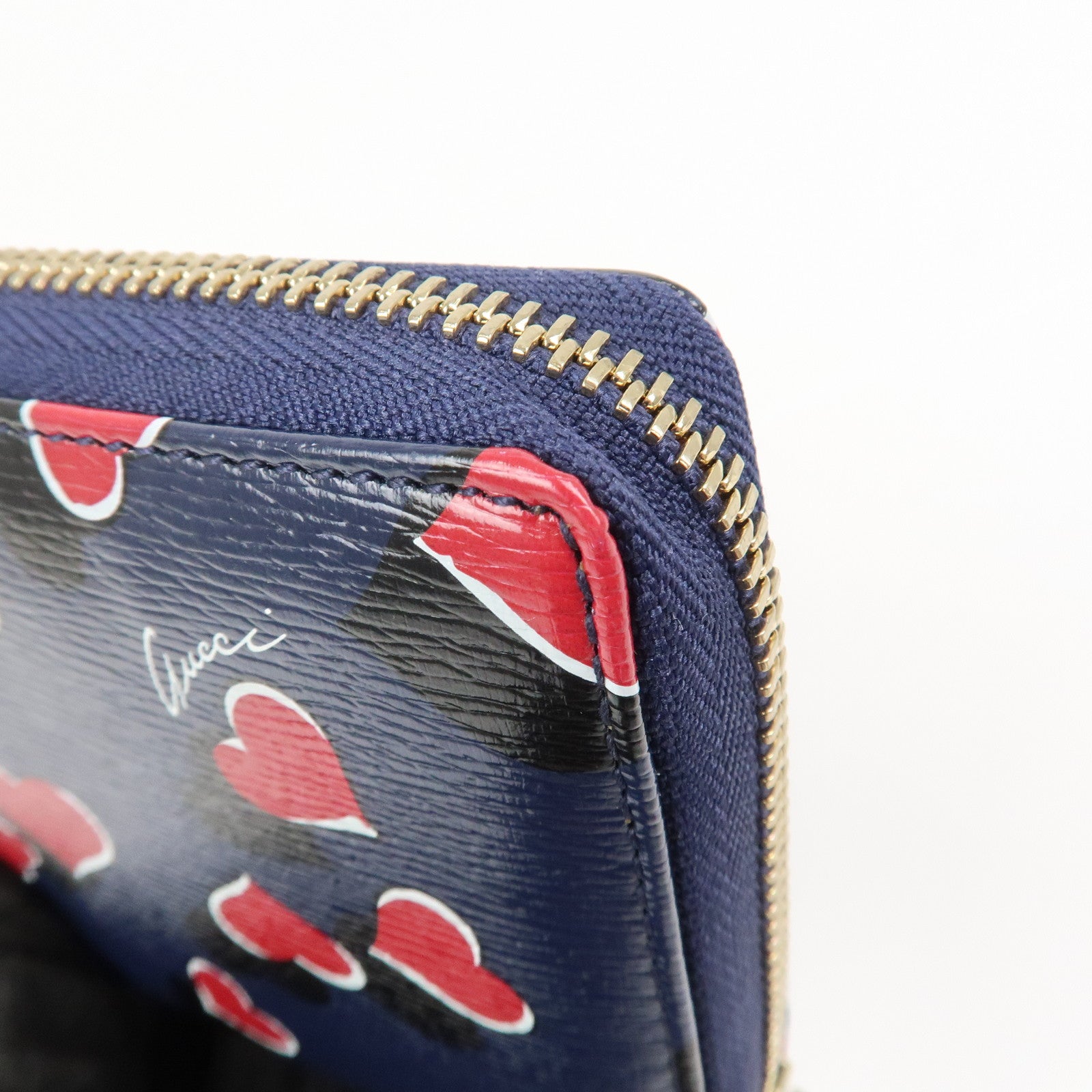GUCCI Interlocking G Round Zippy Long Wallet Heart Navy 309705
