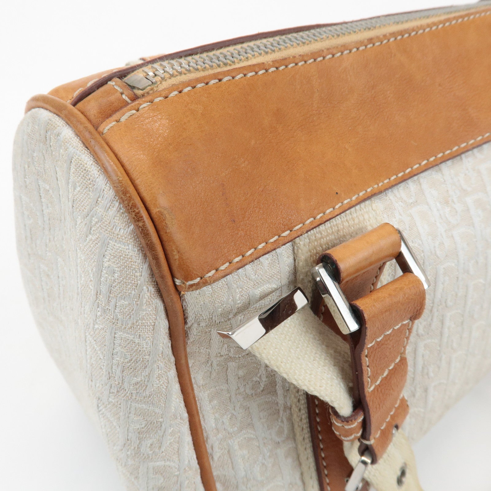 Christian Dior Trotter Canvas Leather Mini Boston Bag White Brown