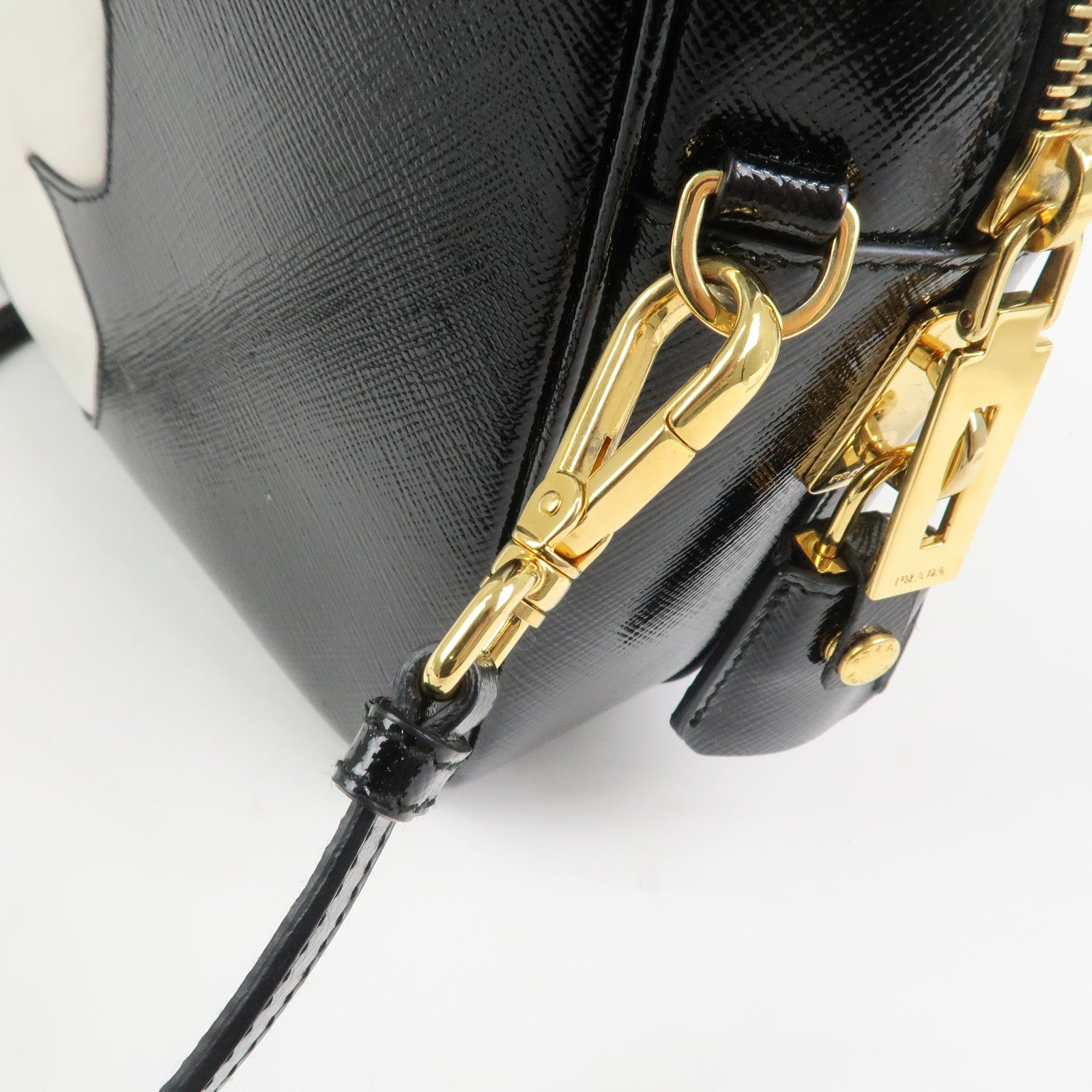PRADA Flower Saffiano Leather 2Way Bag Hand Bag Black BL095M