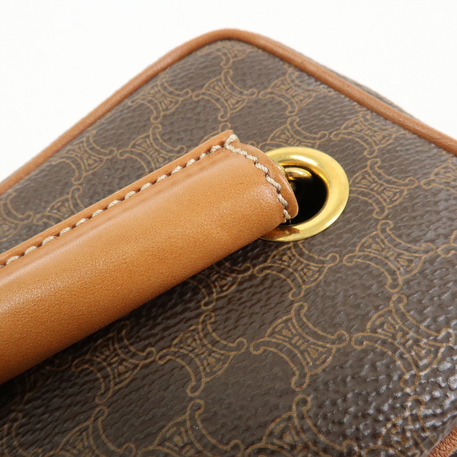 CELINE Macadam PVC Leather Chain Mini Hand Bag Vanity Bag Brown