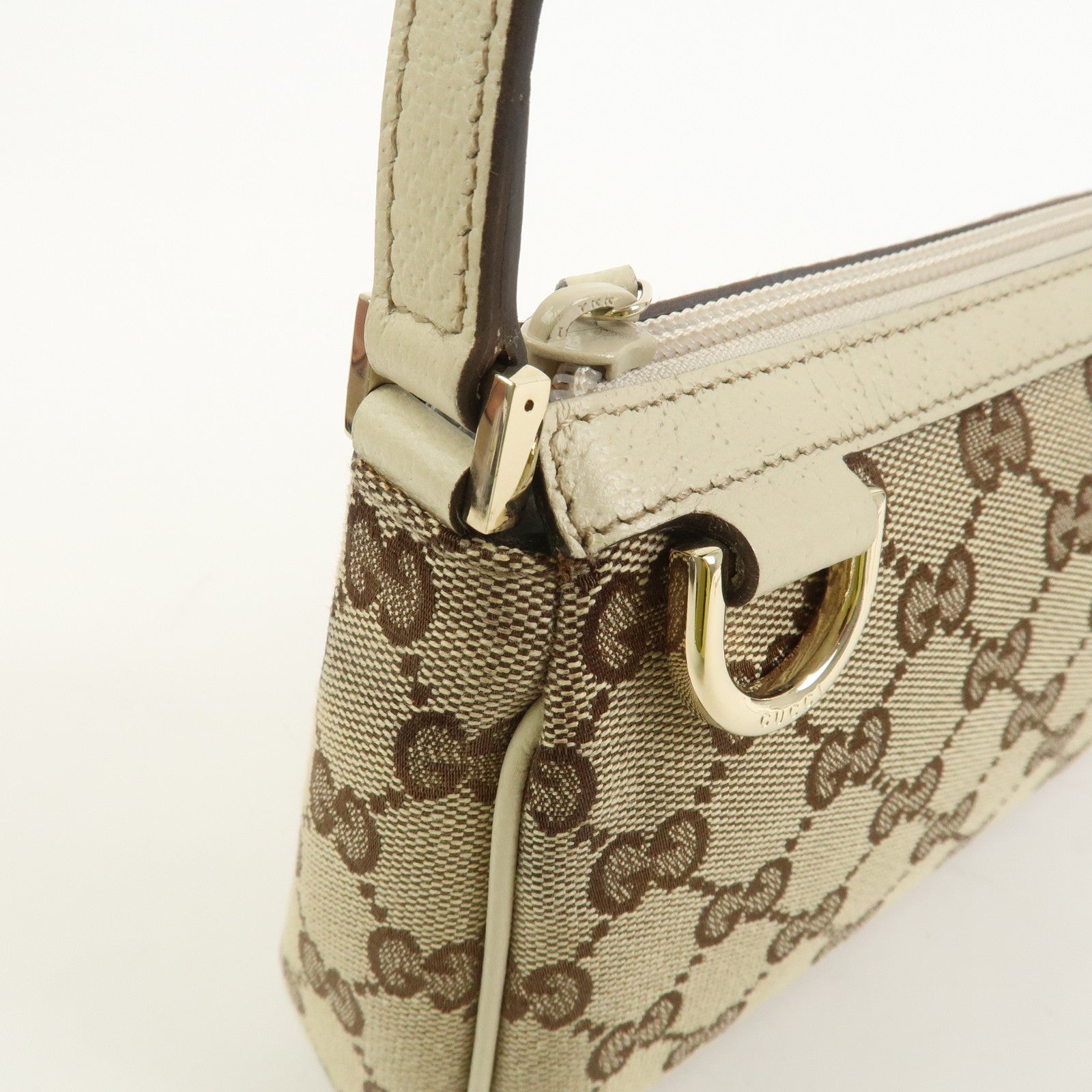 GUCCI Abbey GG Canvas Leather Pouch Hand Bag Brown Ivory 145750