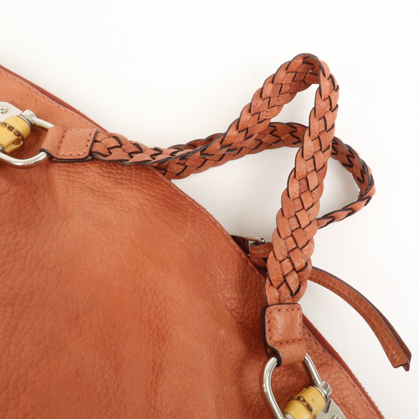 GUCCI Bamboo Leather Boston Bag Shoulder Bag Coral 232959