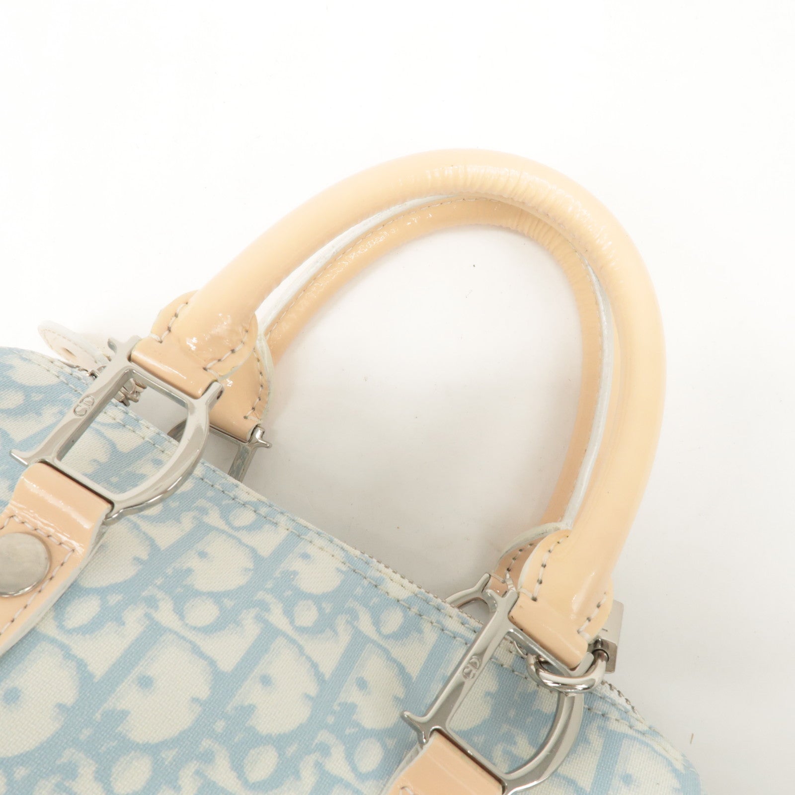 Christian Dior Trotter Leather PVC Hand Bag Beige Light Blue Used