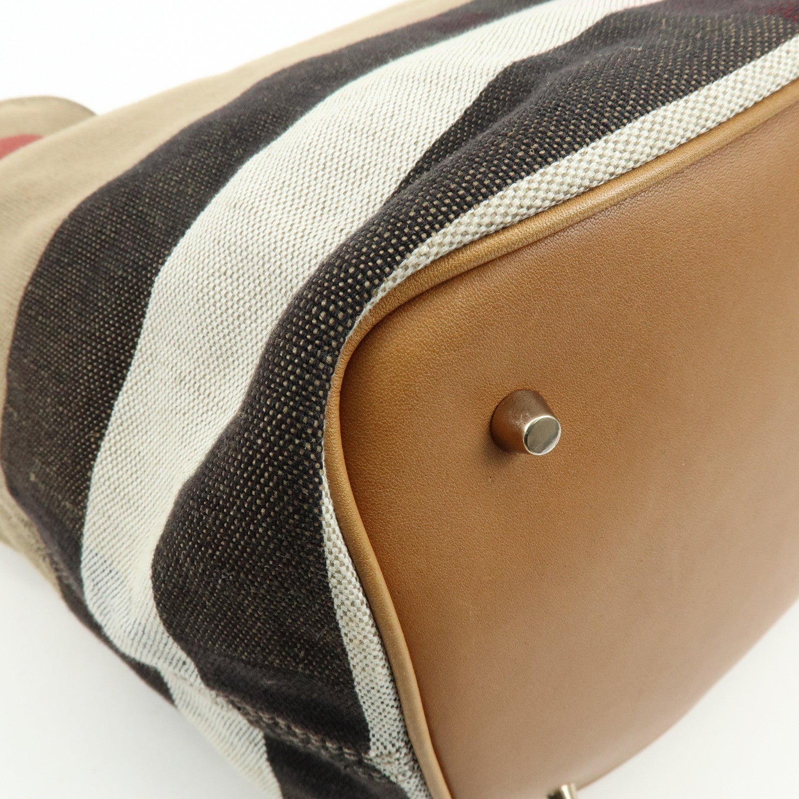 Burberry Canvas Leather 2Way Shoulder Hand Bag Plaid Beige Camel