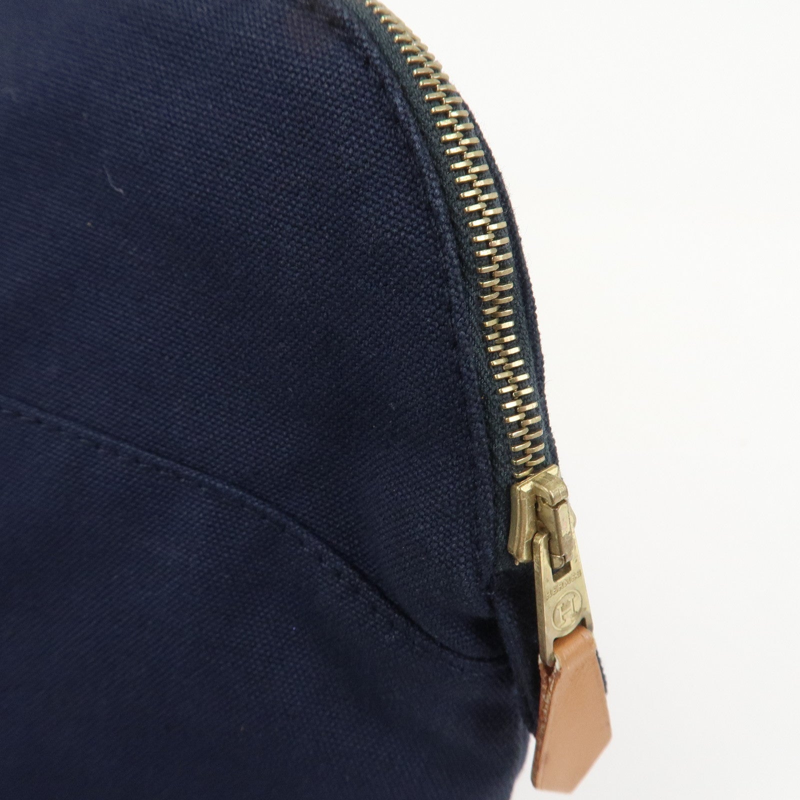 HERMES Canvas Leather Bolide Pouch MM Cosmetic Pouch Navy