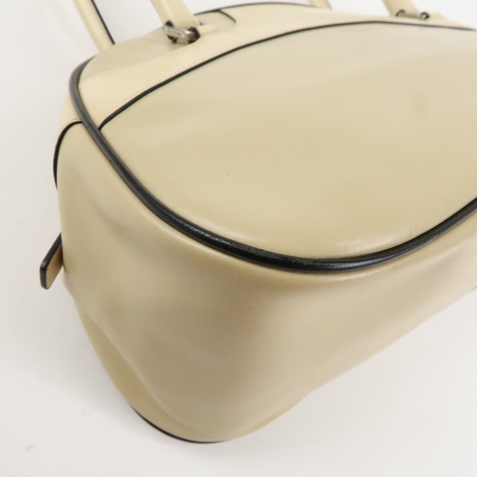 PRADA Leather Bowling Bag Boston Bag Ivory Silver Hardware BL0049 Used