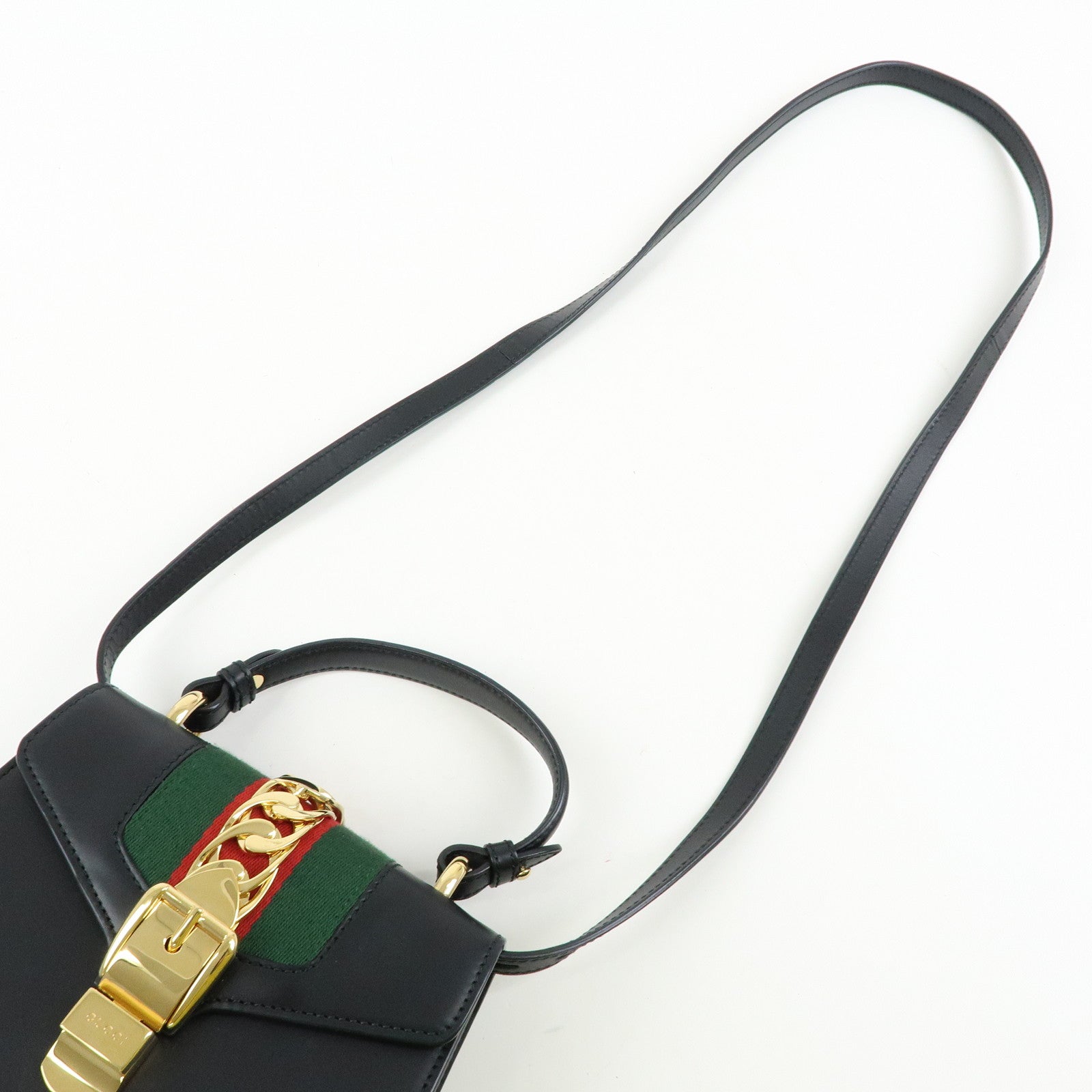 GUCCI Sylvie Sherry Leather 2Way Hand Bag Shoulder Bag Black 470270