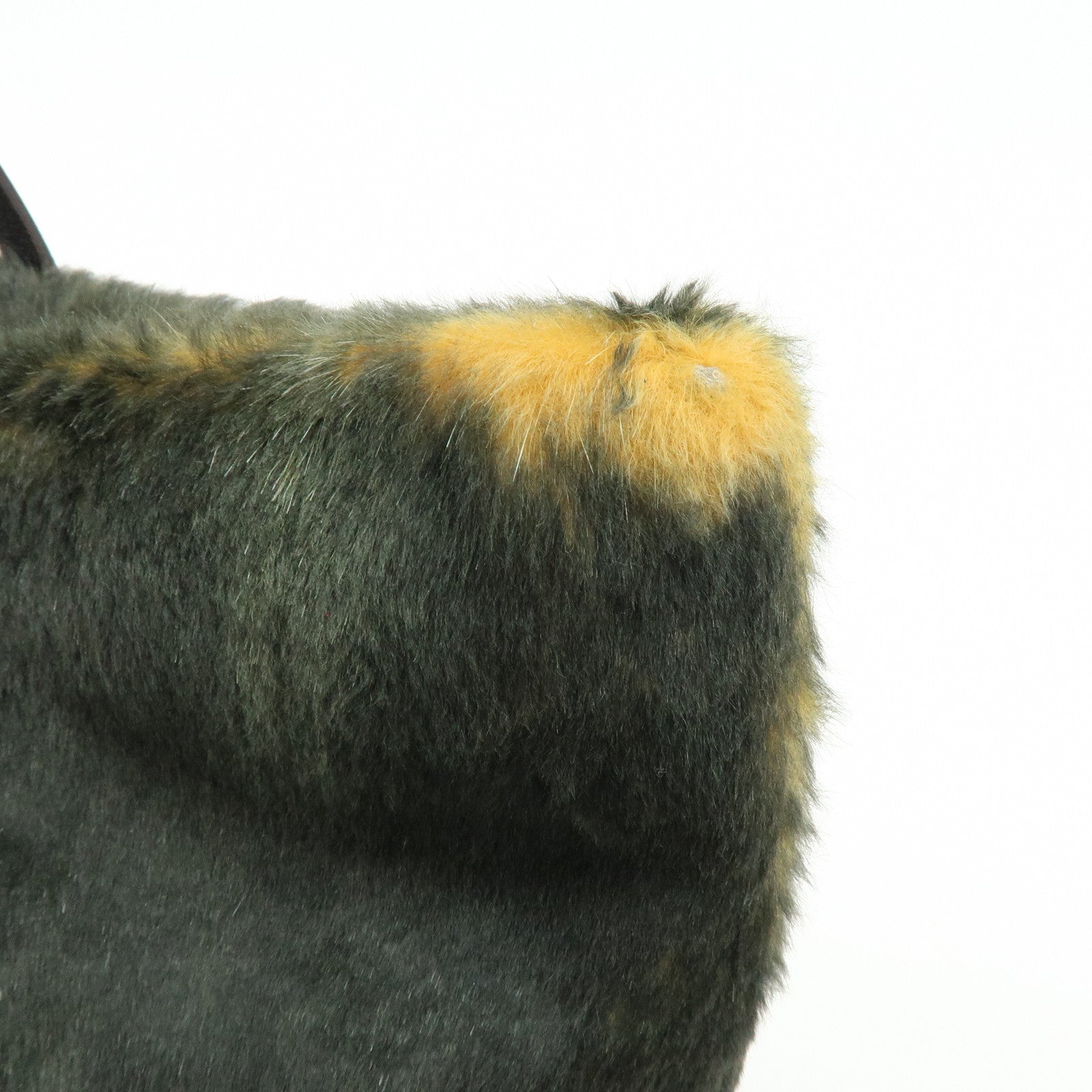 FENDI Fur Leather Tote Bag Hand Bag Brown Yellow 8BH005