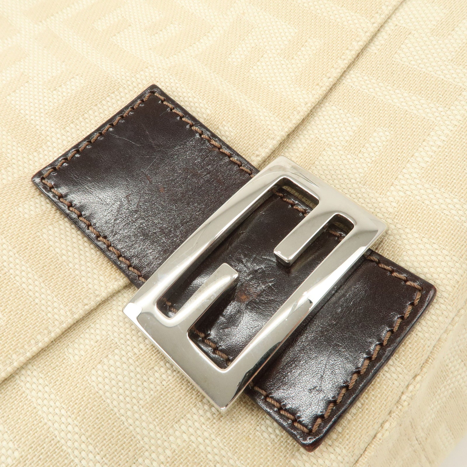 FENDI Mamma Baguette Zucca Canvas Shoulder Bag Beige 26325 Used